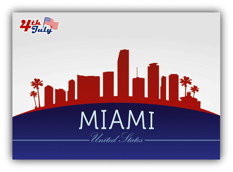 Miami City Silhouette USA 4th July Independence Day Car Bumper Sticker Decal