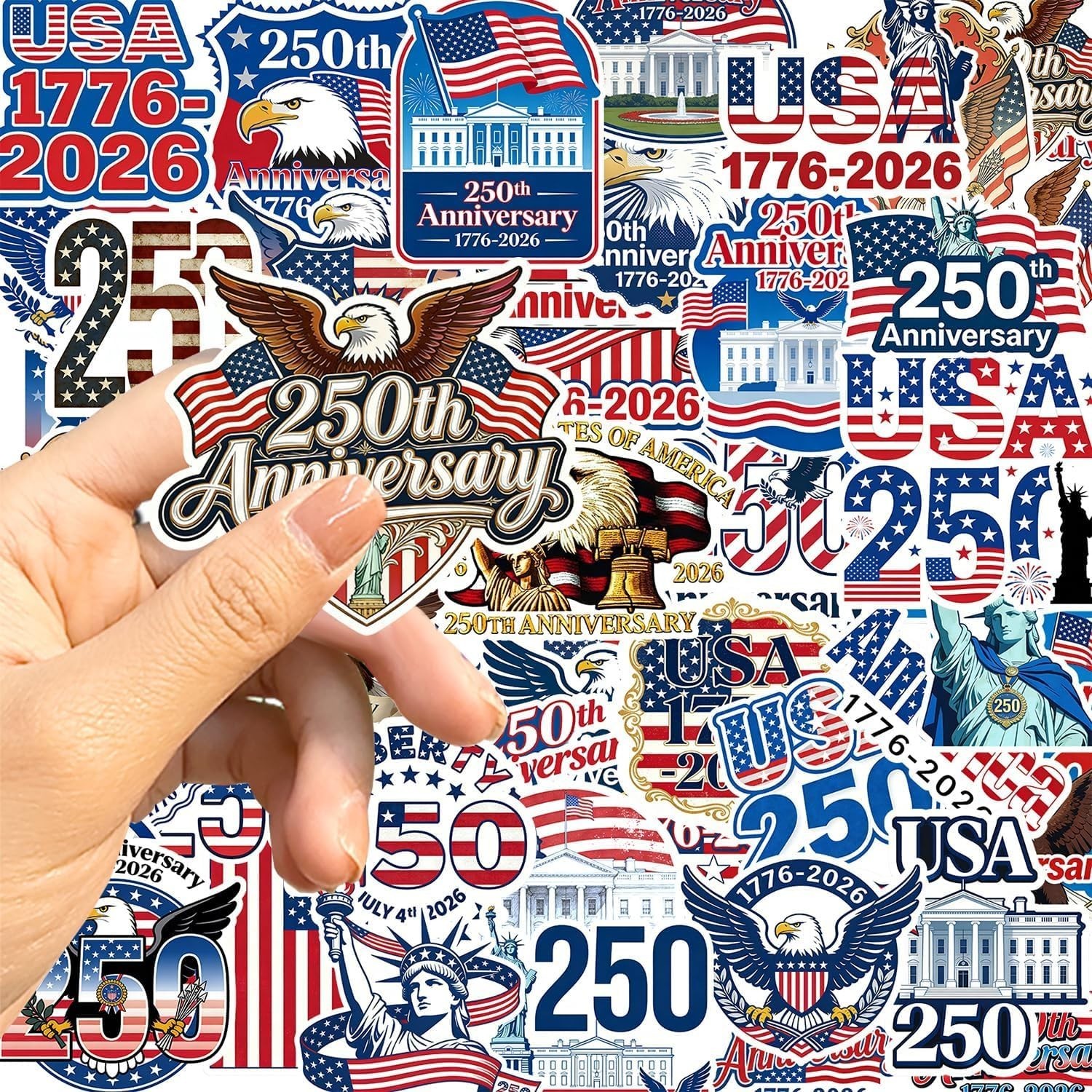 50Pcs 250th Anniversary Sticker USA 250 Years of Freedom Anniversary Waterproof
