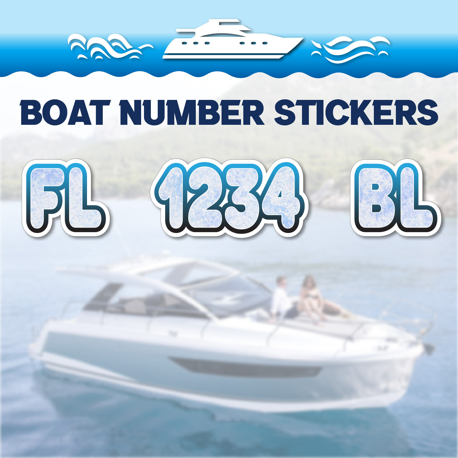2pcs Custom Watercraft Number Boat Registration Stickers 3 inch Texture