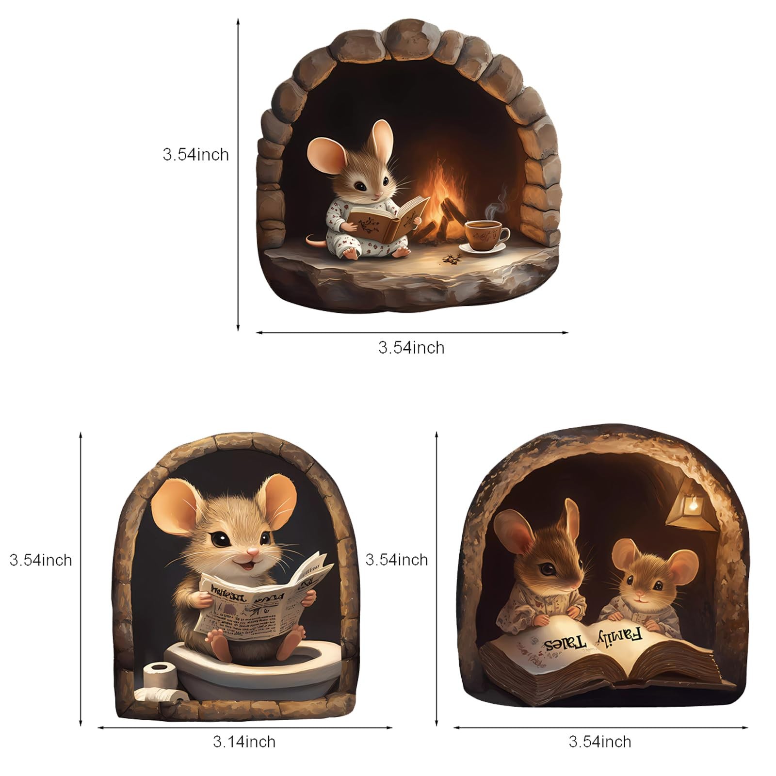 3PCS 3D Mouse Hole Wall Decals Peel and Stick – Cute Cartoon Mice Reading and…