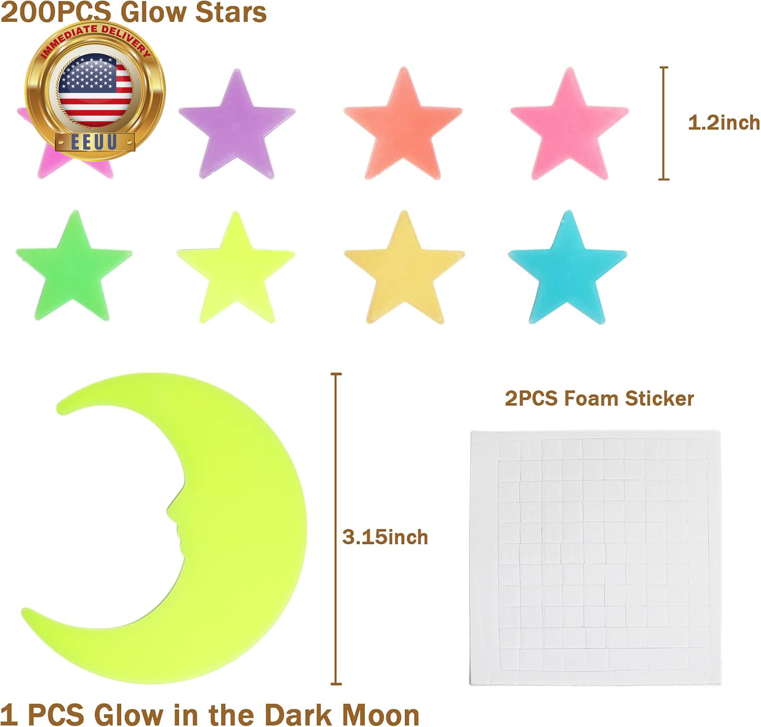 Glow in the Dark Stars Stickers for Ceiling, Adhesive 200Pcs 3D Glowing Stars an