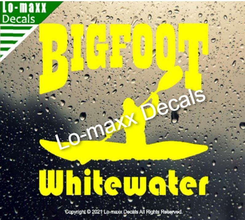 Bigfoot Whitewater River Kayaking Boating Original Design Die Cut Vinyl Decal