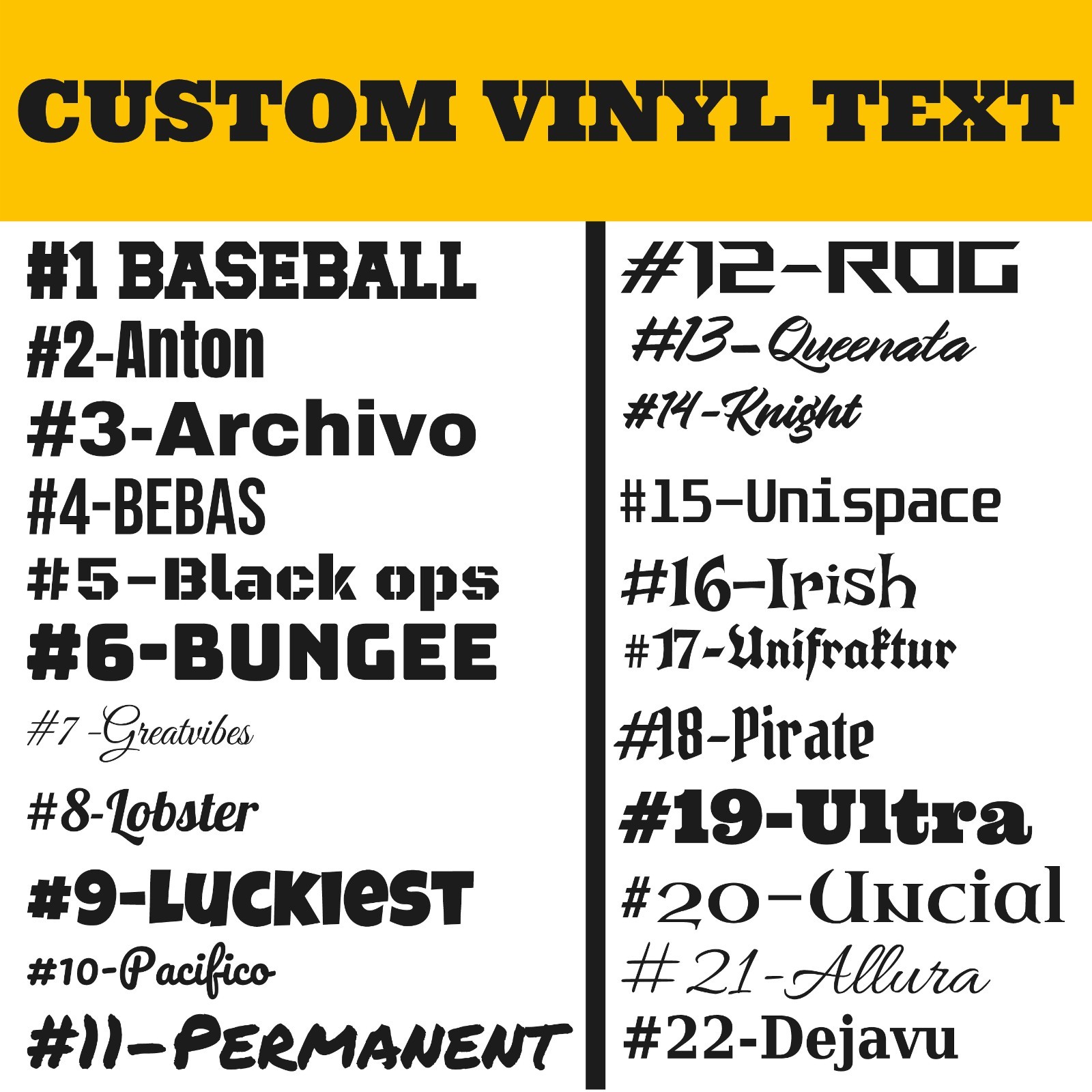 Custom Text Vinyl Decal – Pick Font & Color – Car Truck Boat Premium Sticker