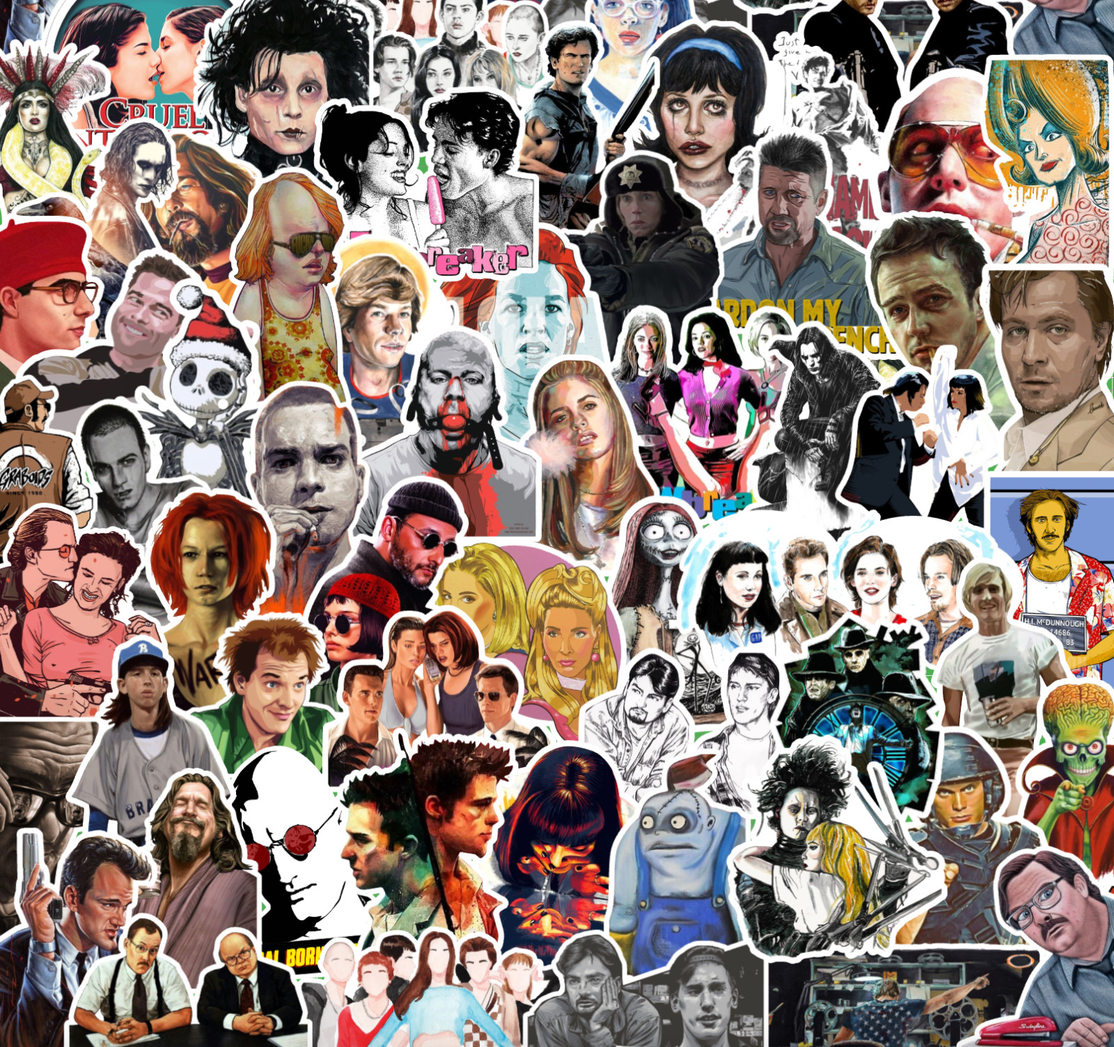 25/50 90’s Cult Classic Movies Sticker Pack -Waterproof Matte Vinyl -Fight Club