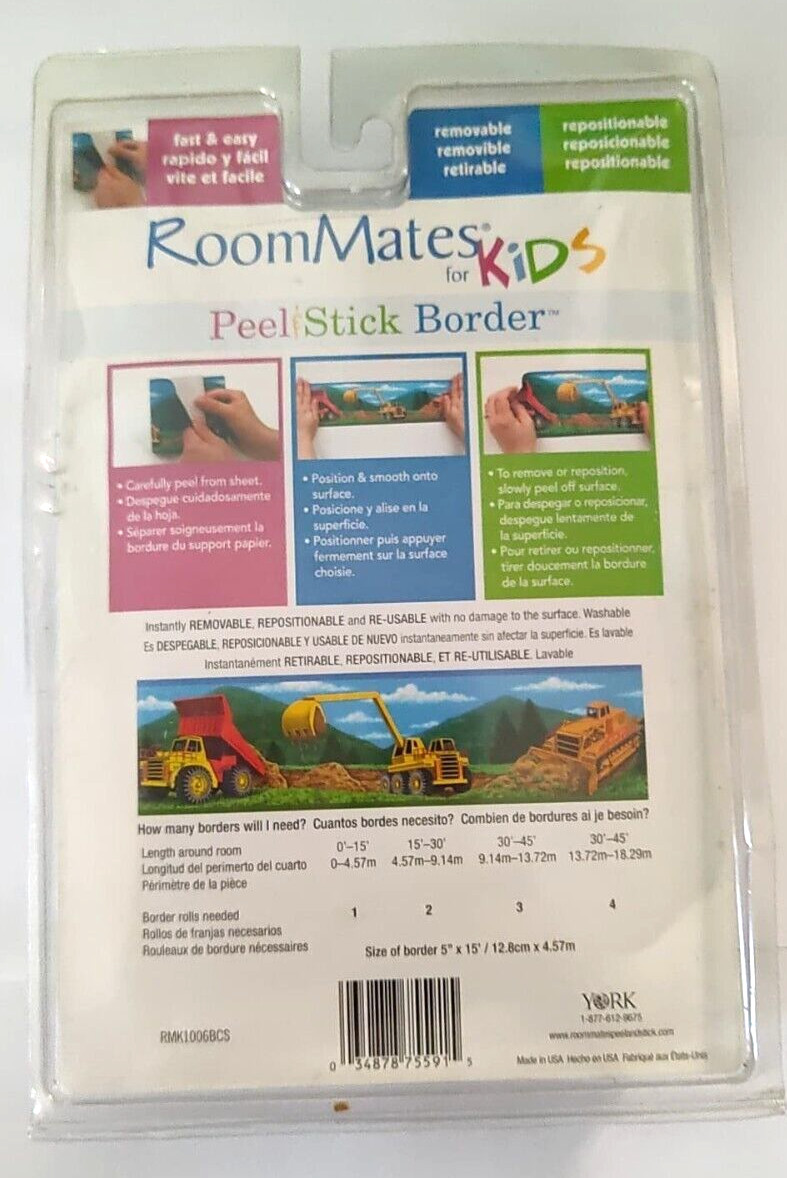 RoomMates For Kids Peel Stick Border Construction Vehicles