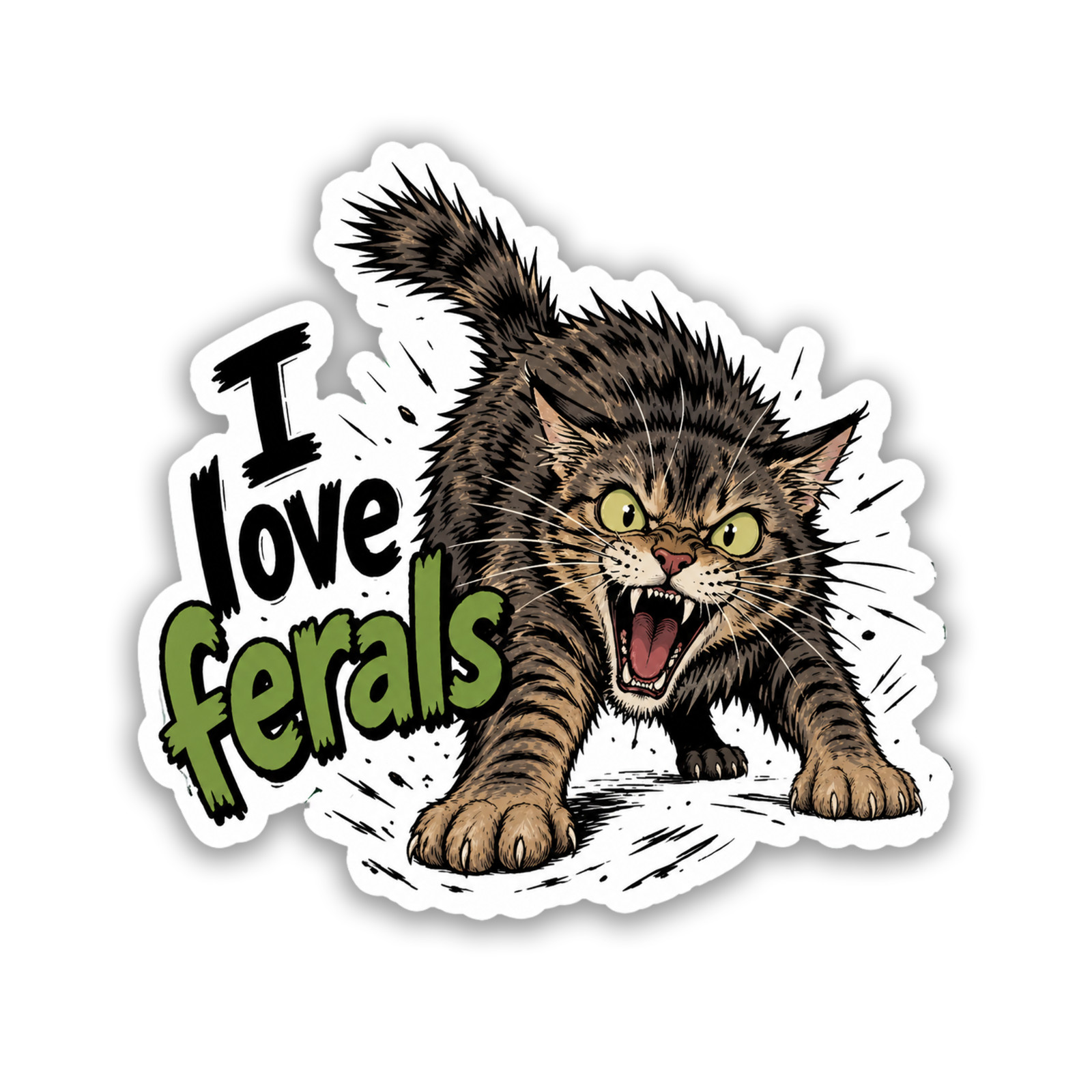 I Love Ferals Sticker 4 Inch Vinyl Decal Cat Lover Crazy Cat Lady – Planner, Cup