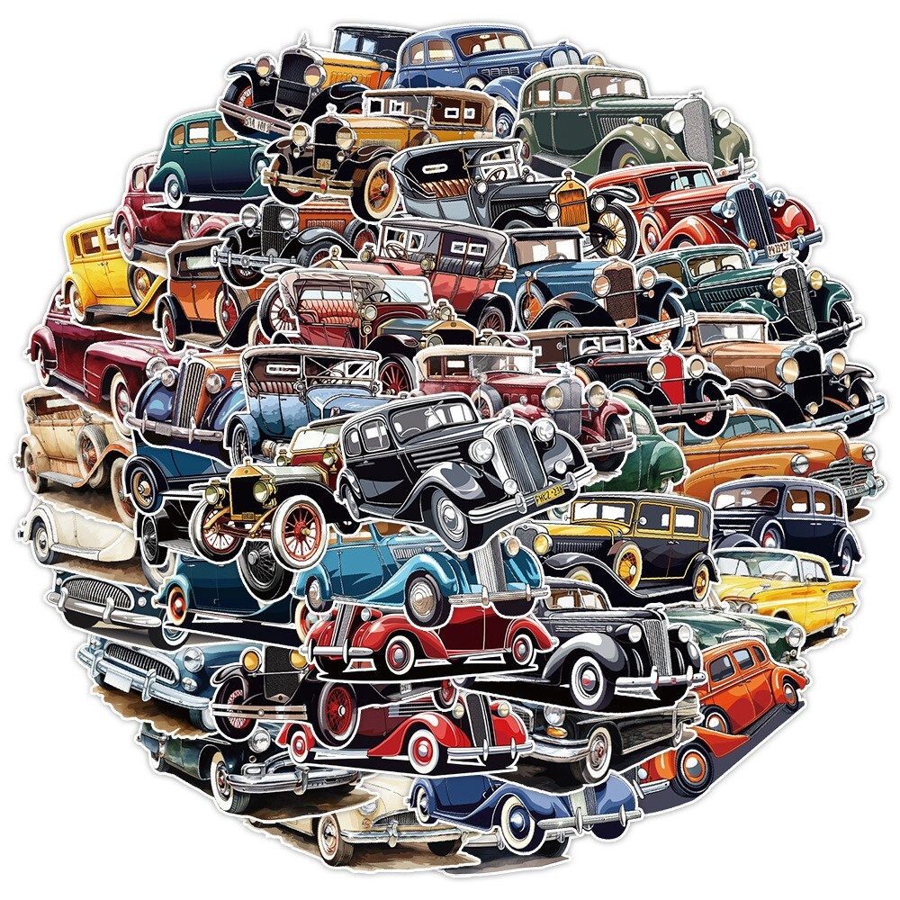 50 Pcs Stickers Classic Vintage Car Fridge Luggage Skateboard Phone Laptop Vinyl