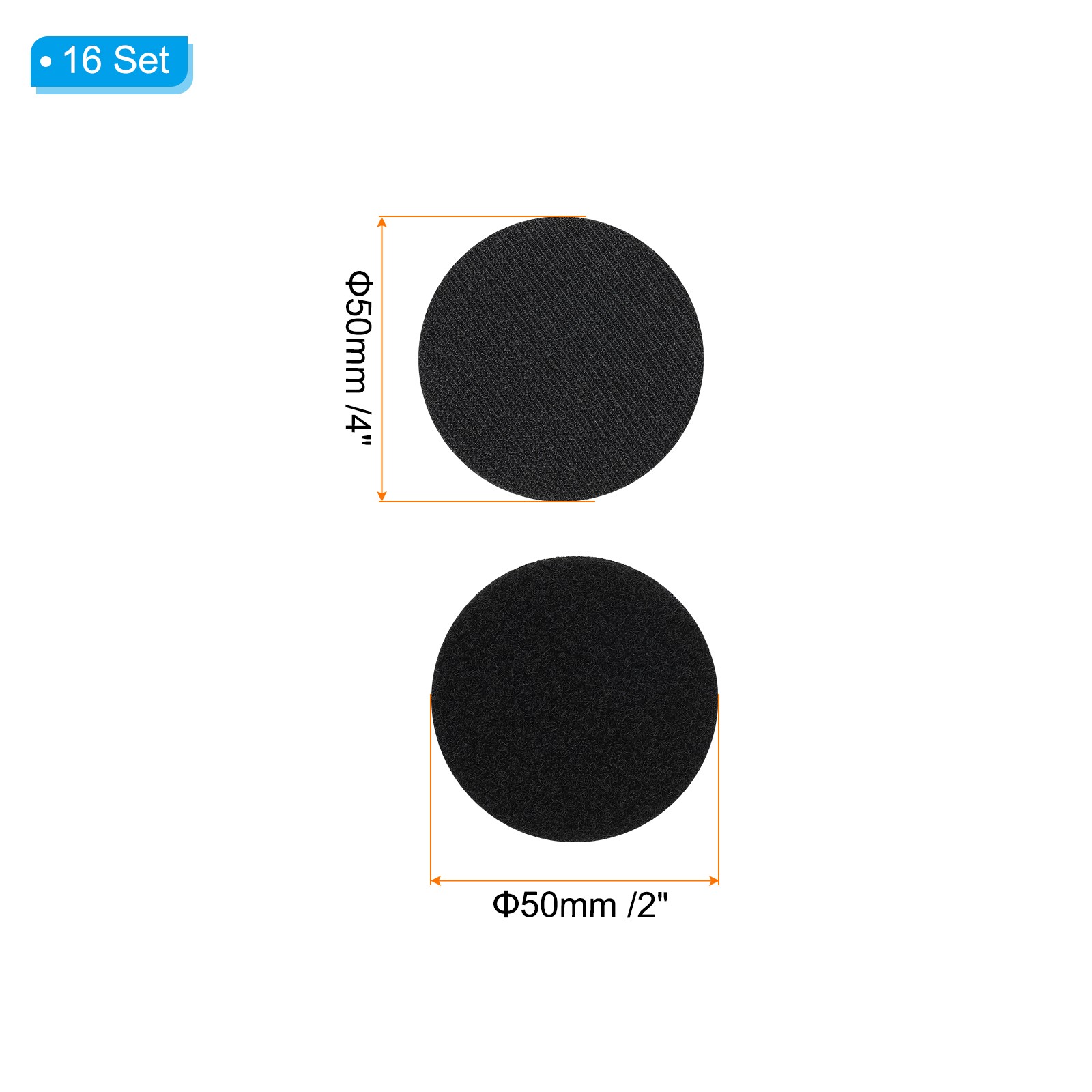 2 Inches Hook and Loop Dots 16 Sets Circle Self Adhesive Tape Black