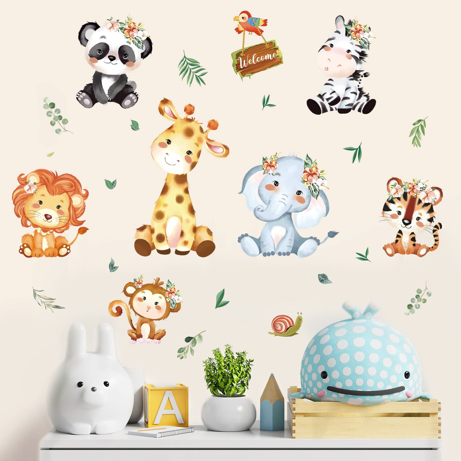wondever Jungle Animals Wall Stickers Safari Animal Elephant Giraffe Peel and St