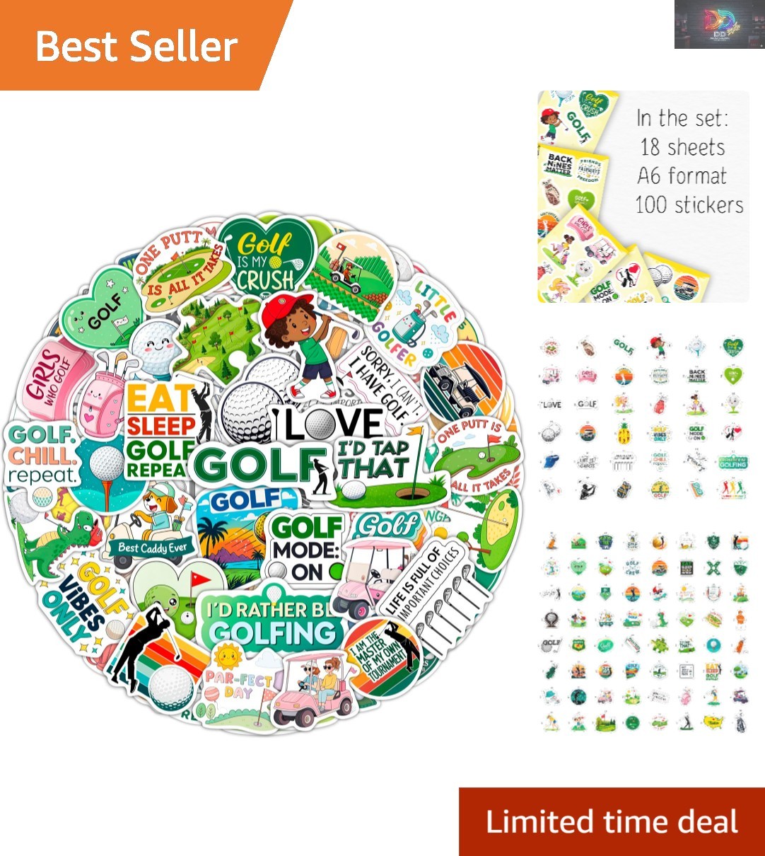 100-Piece Waterproof Golf Sticker Collection for Laptops, Water Bottles & More