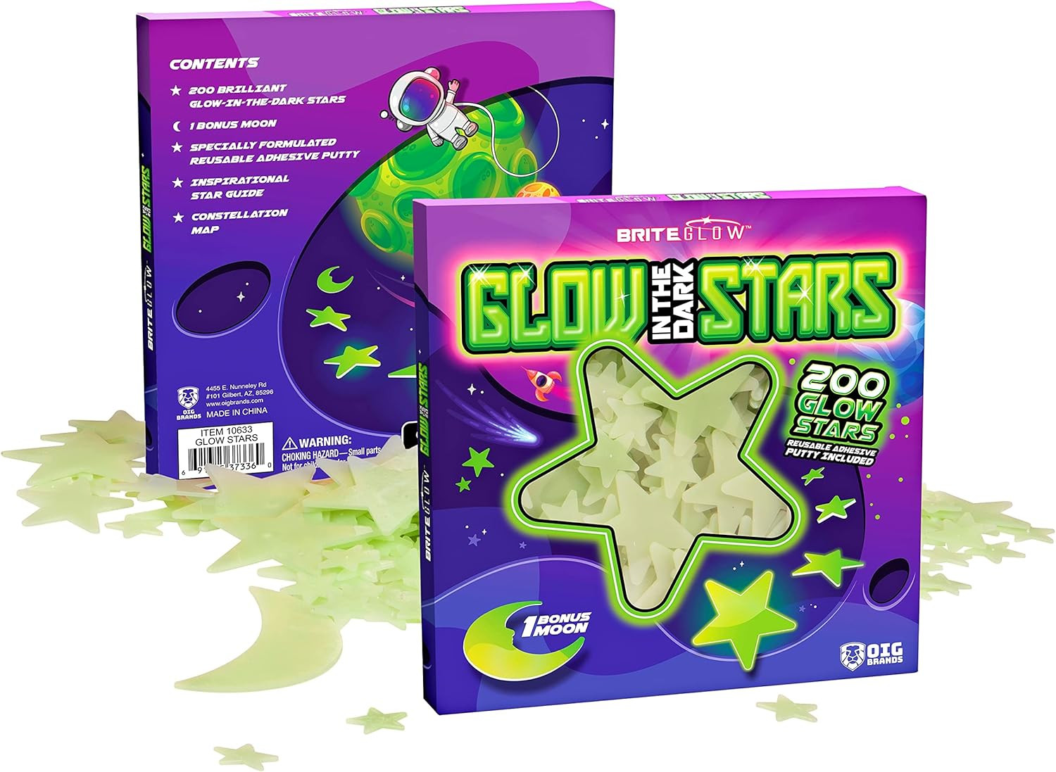 200 Pcs Glow in the Dark Stars with Moon – Luminous 3D Wall Stickers Night Light