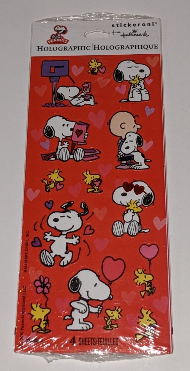 Hallmark Holographic Peanuts Stickers Snoopy Charlie Brown Hearts Love Valentine