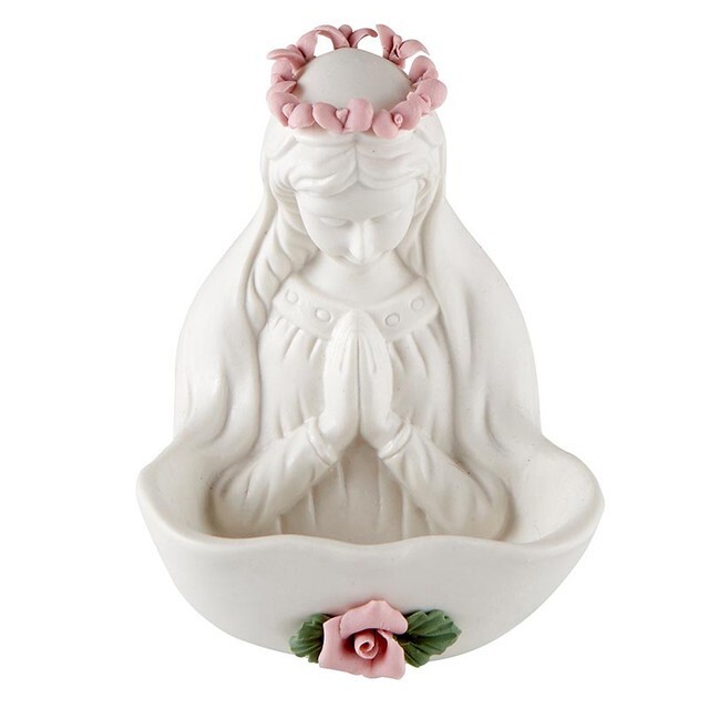 Madonna w/ Rose Night Light Rosary Holder – Porcelain- 5″H – Rosary not included