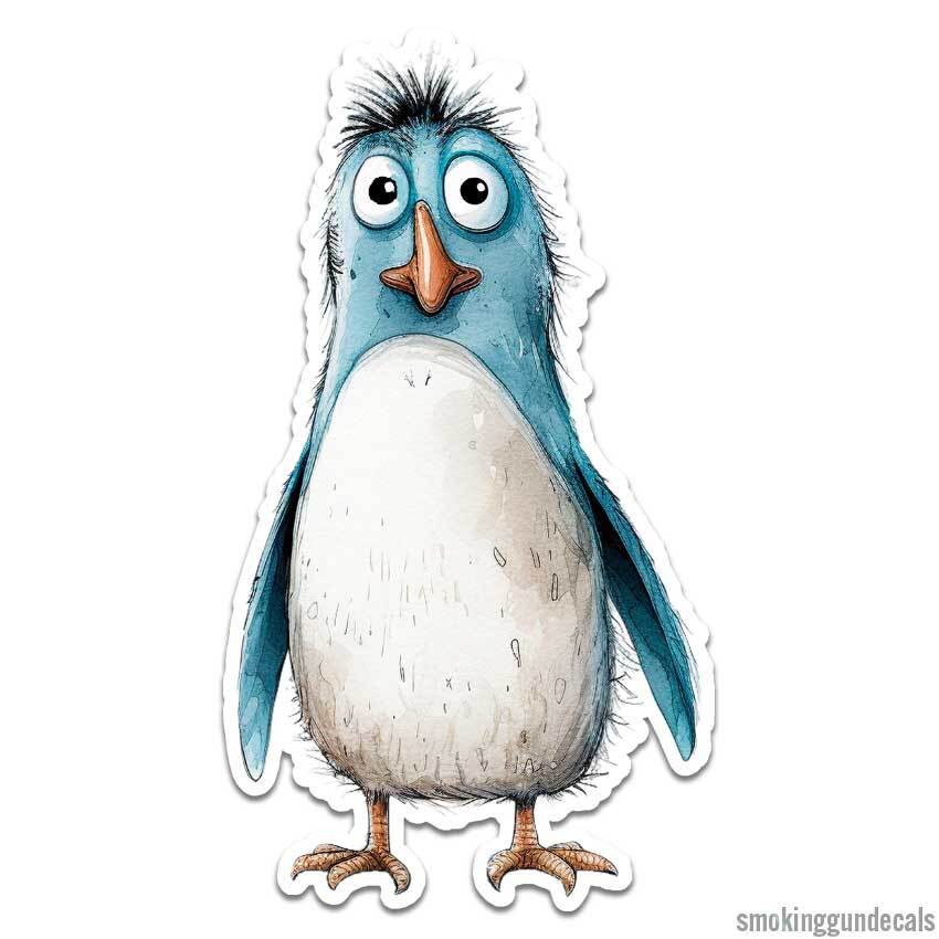 Funny Blue Penguin, Vinyl Decal Sticker, Indoor Outdoor, 3 Sizes, #12485