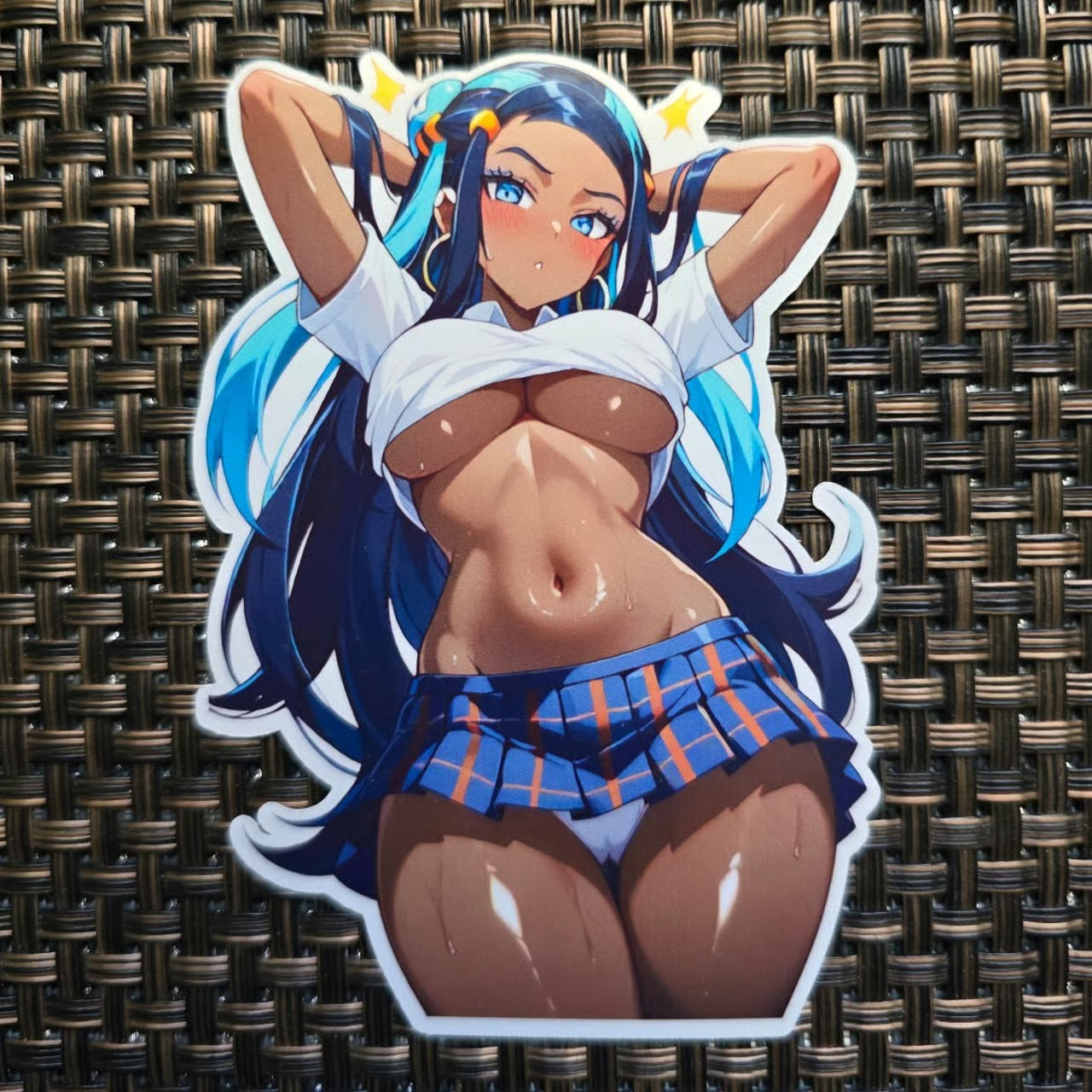 Nessa Pokemon school outfit kawaii blue plaid skirt waifu sticker