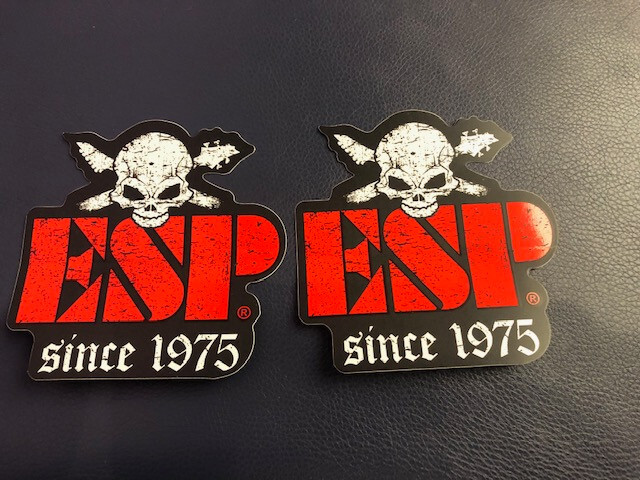 ESP Guitars Bases Factory Skull Sticker 4×4 Red and Black 2PCS