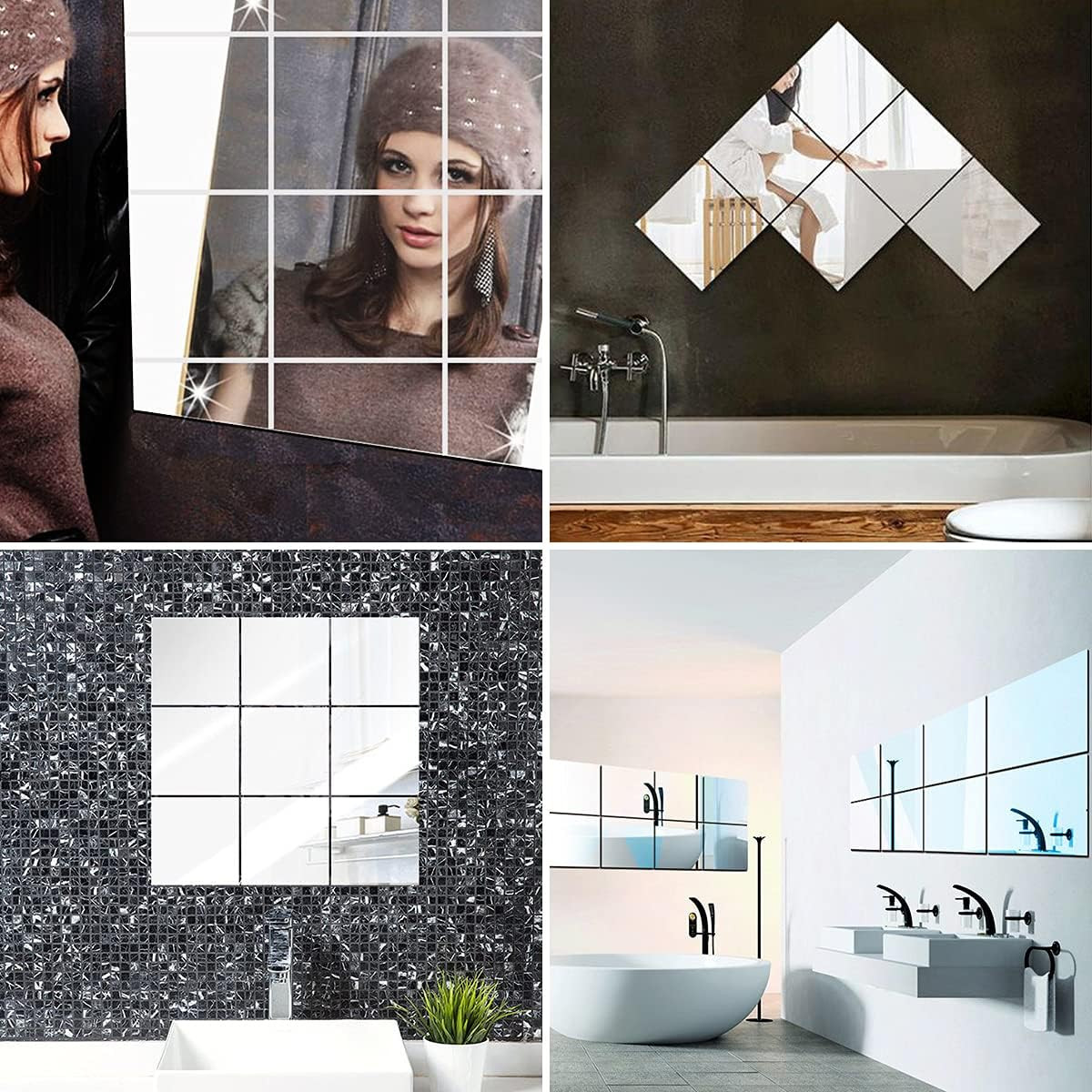 10 Pieces Flexible Mirror Sheets, Self Adhesive Decorative Plastic Mirror Tiles