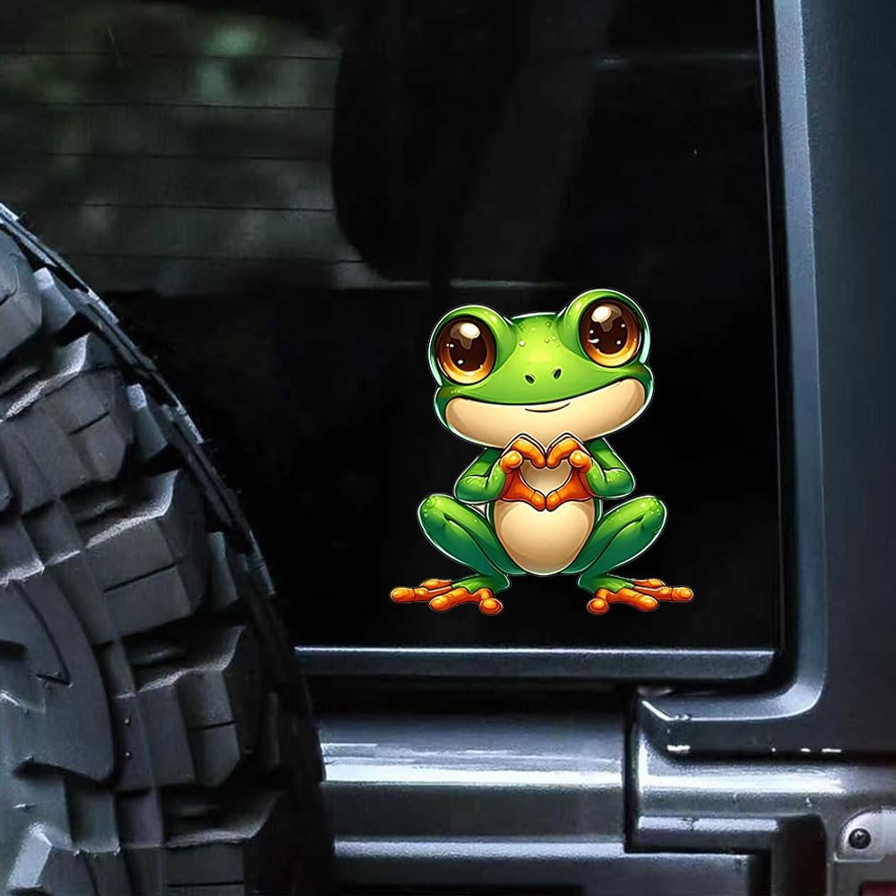 2PC Cute Frog Vinyl Stickers with Heart Pattern Waterproof Decals for Car Tru…
