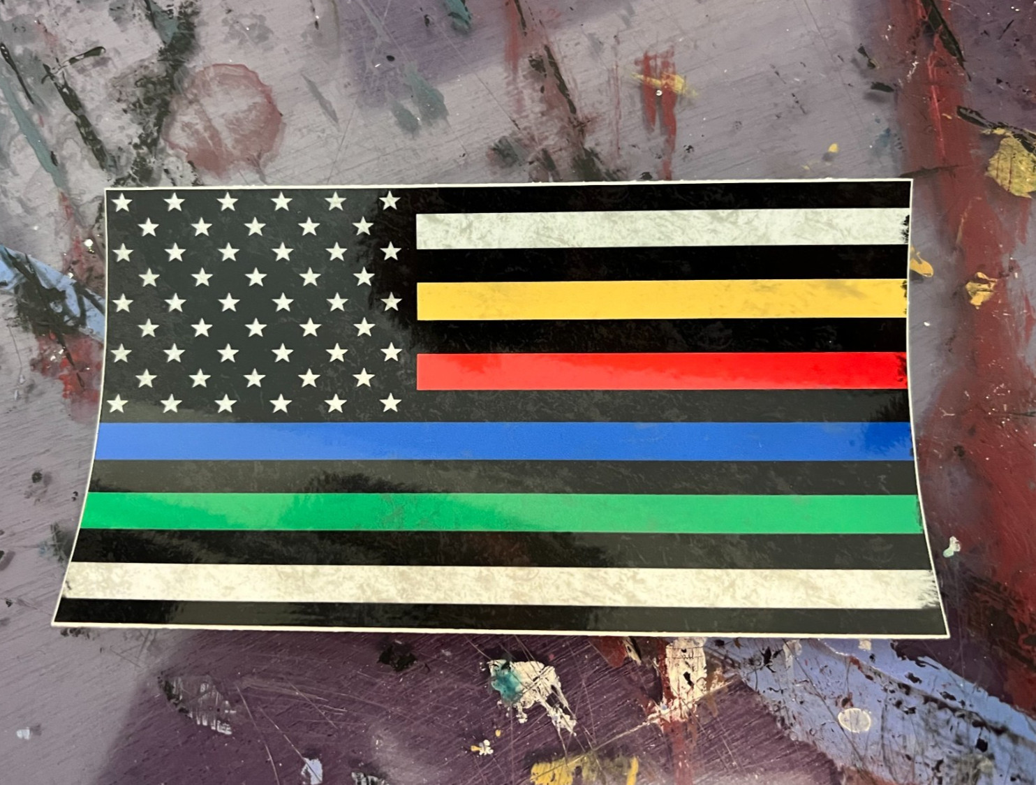 Thin Blue, Green, Red, Gold Line Flag Sticker Police, Firefighters, Dispatchers