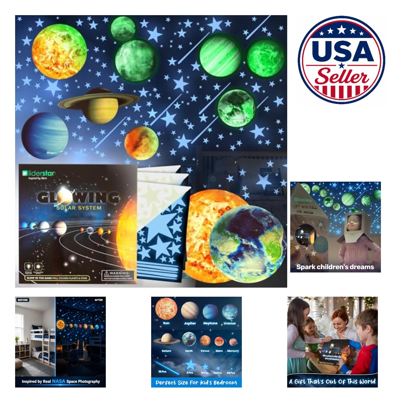 Glow in the Dark Stars and Planets Wall Stickers Solar System Ceiling Decals