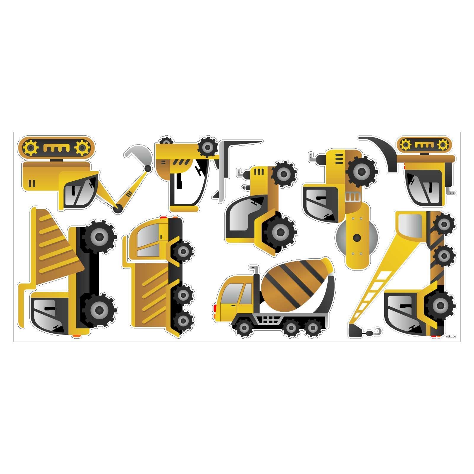 Large Construction Vehicles – Vinyl Stickers – Wall Art Decor – 130 x 60cm