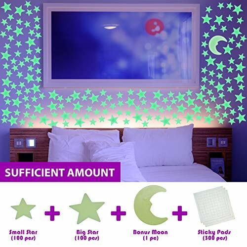 201 Pcs Glow in The Dark Stars Luminous Fluorescent Star with Large Moon Kids