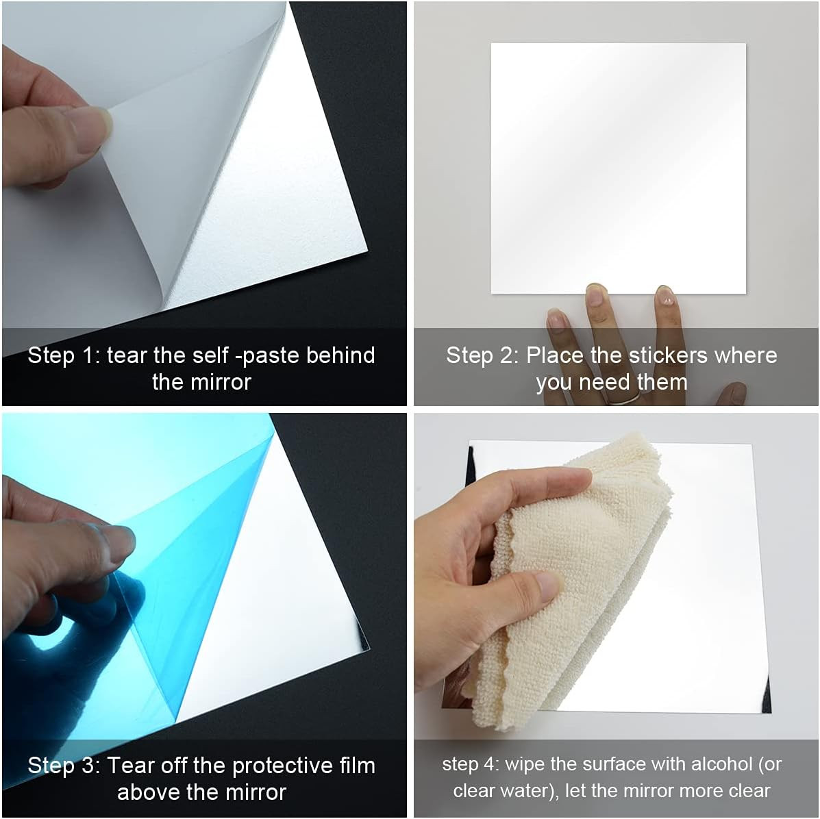 10 Pieces Flexible Mirror Sheets, Self Adhesive Decorative Plastic Mirror Tiles