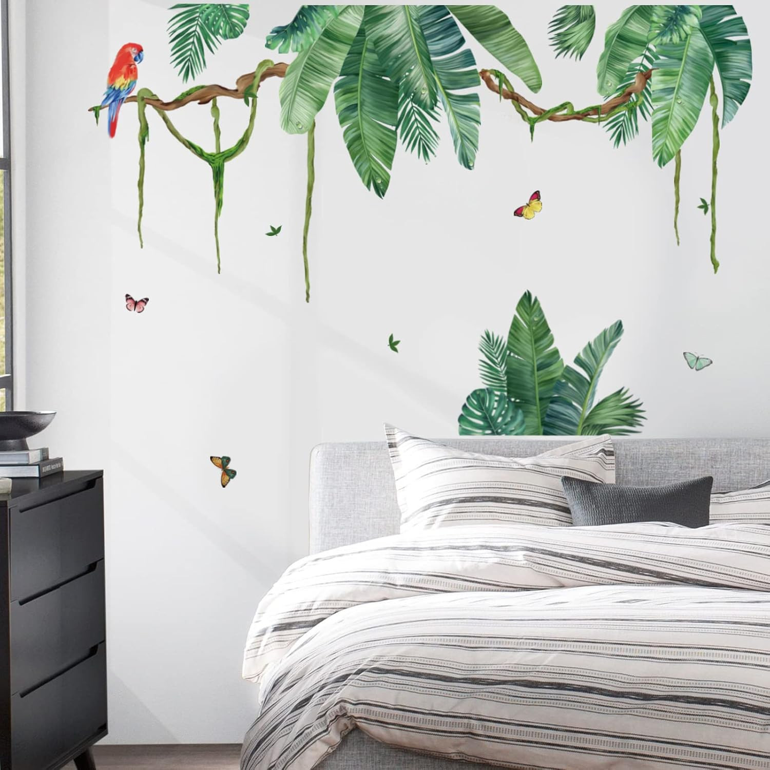 Wondever Palm Leaf Wall Stickers Tropical Leaves Green Plant Peel and Stick Wall