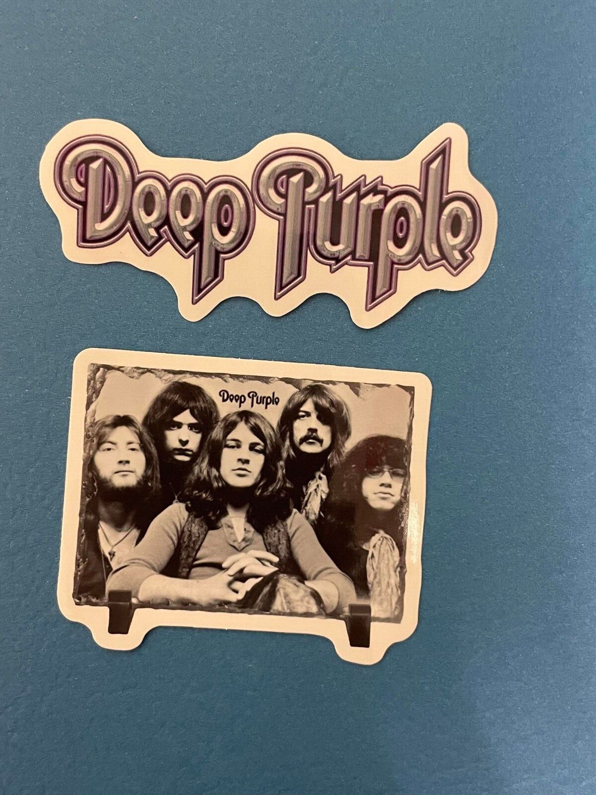 Lot (2) DEEP PURPLE 1 1/4″ to 3″ Band Logo STICKERS Black FAST! FREE SHIP!
