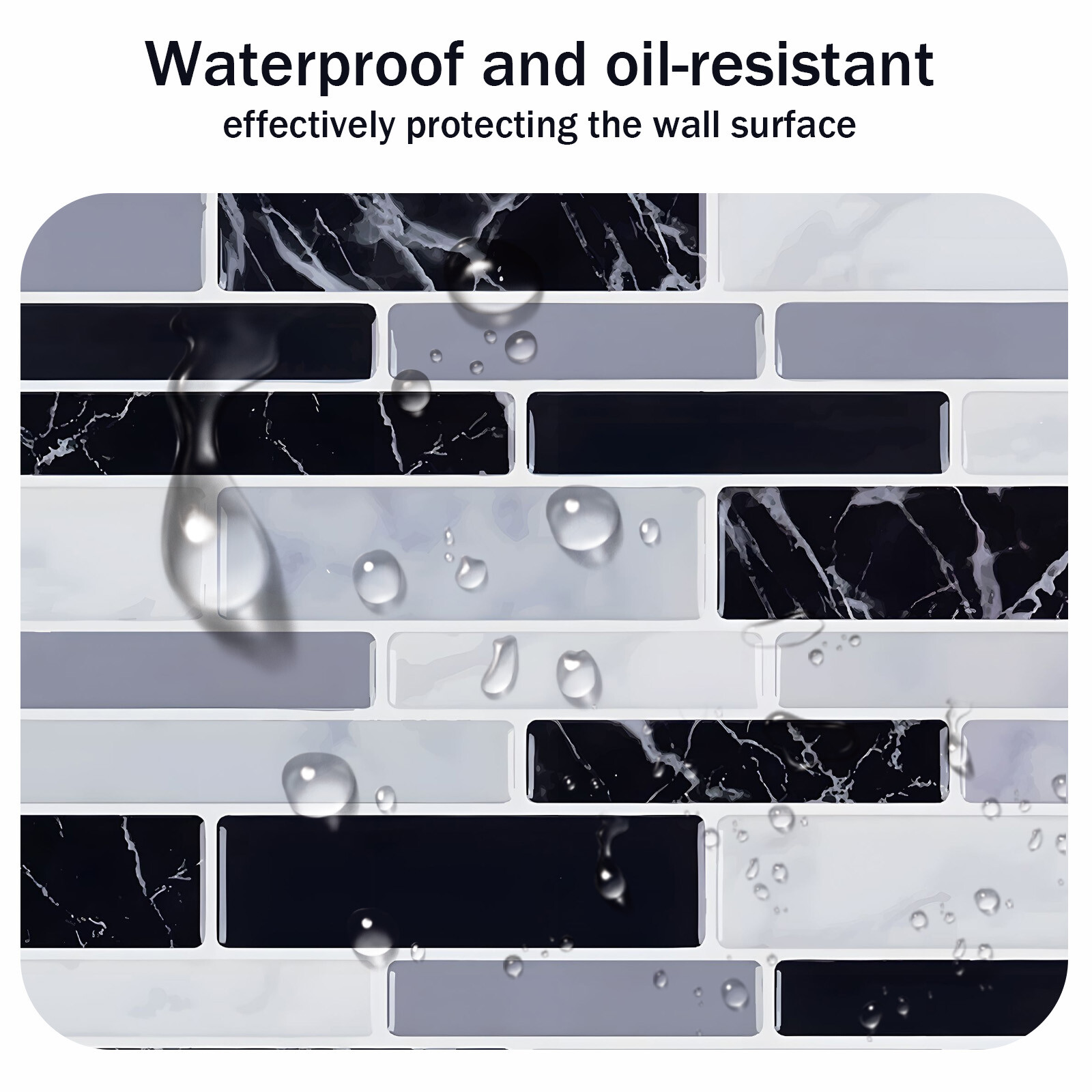 10/20/30Pcs Marble Mosaic Wall Tiles Self-Adhesive Waterproof Kitchen Backsplash