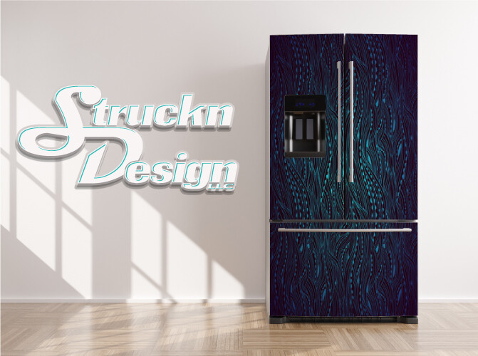 Teal Blue Green Dark Wavy Pattern Fridge Freezer Wrap Side Door Vinyl Decal