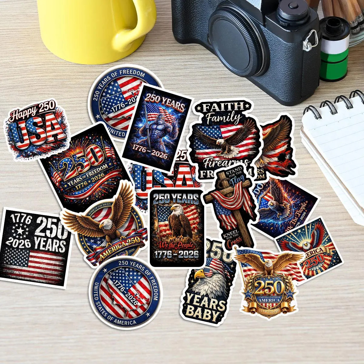 50Pcs 250th Anniversary Sticker 250 Years of Freedom Anniversary Waterproof Viny