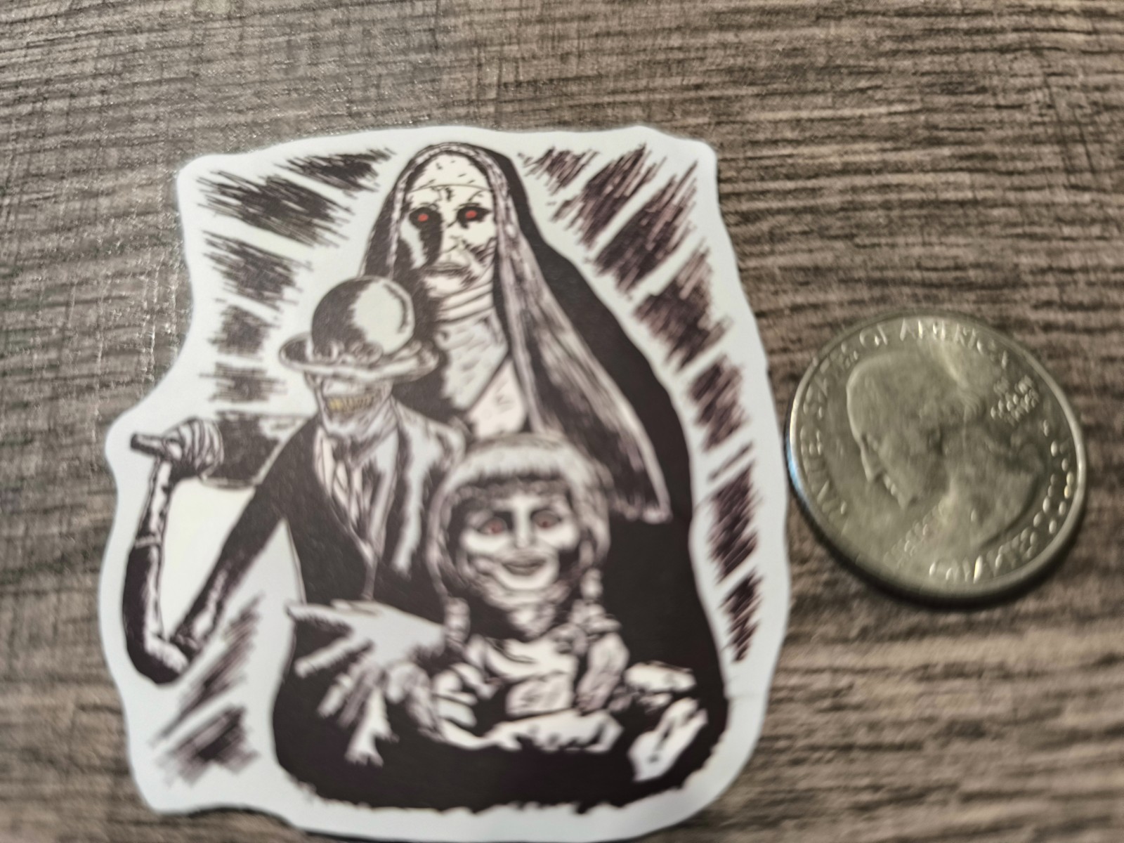 Annabelle The Nun Crooked Man Slender Sticker Conjuring Halloween Black & White!