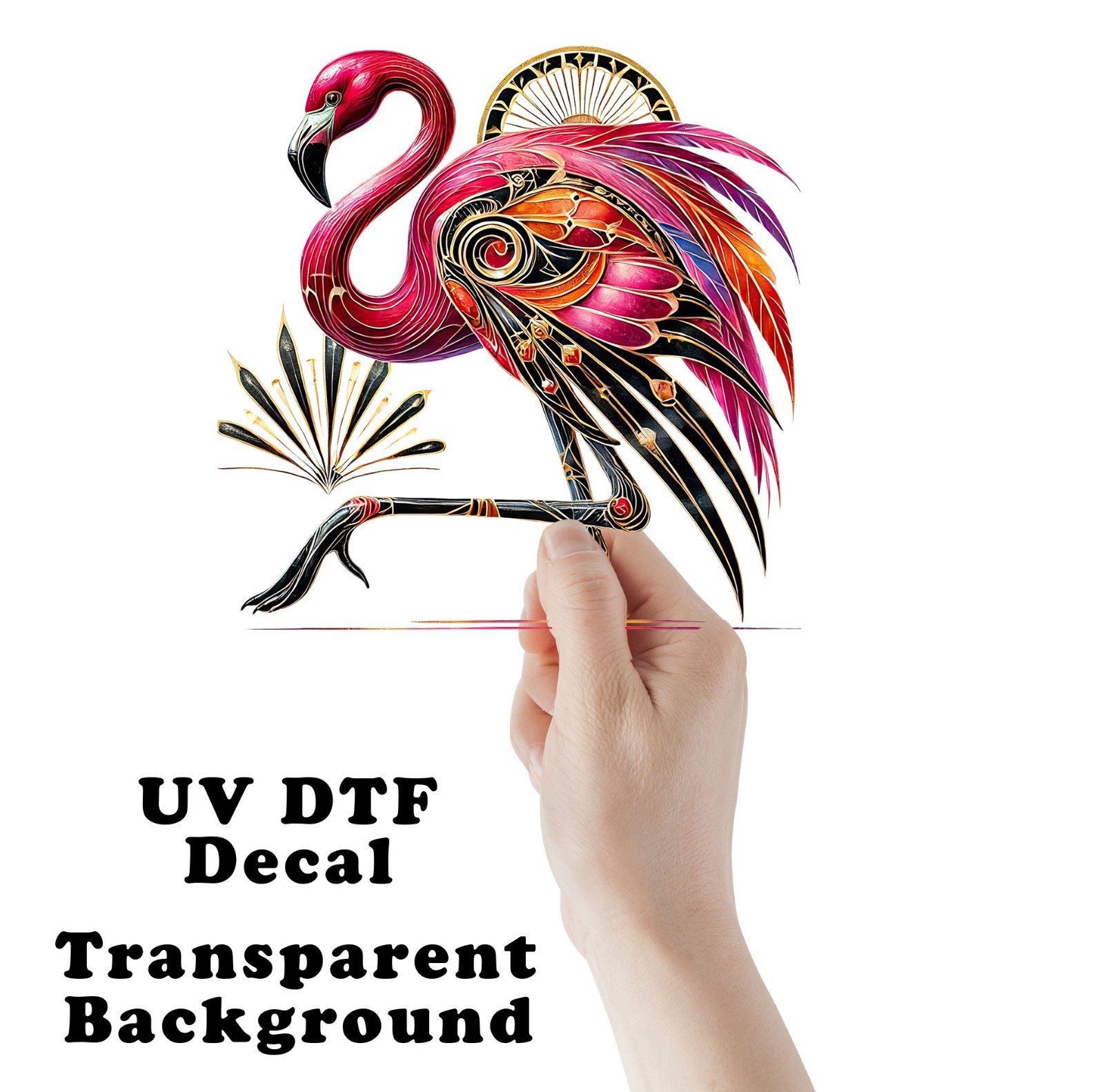 Art Deco Pink Flamingo UV DTF Transparent Sticker / Decal