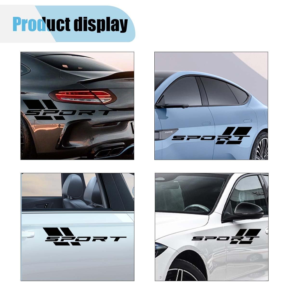 2PCS Car Sport Letter Logo Decal, Reflective Vinyl Decal Sticker 2PCS, Black