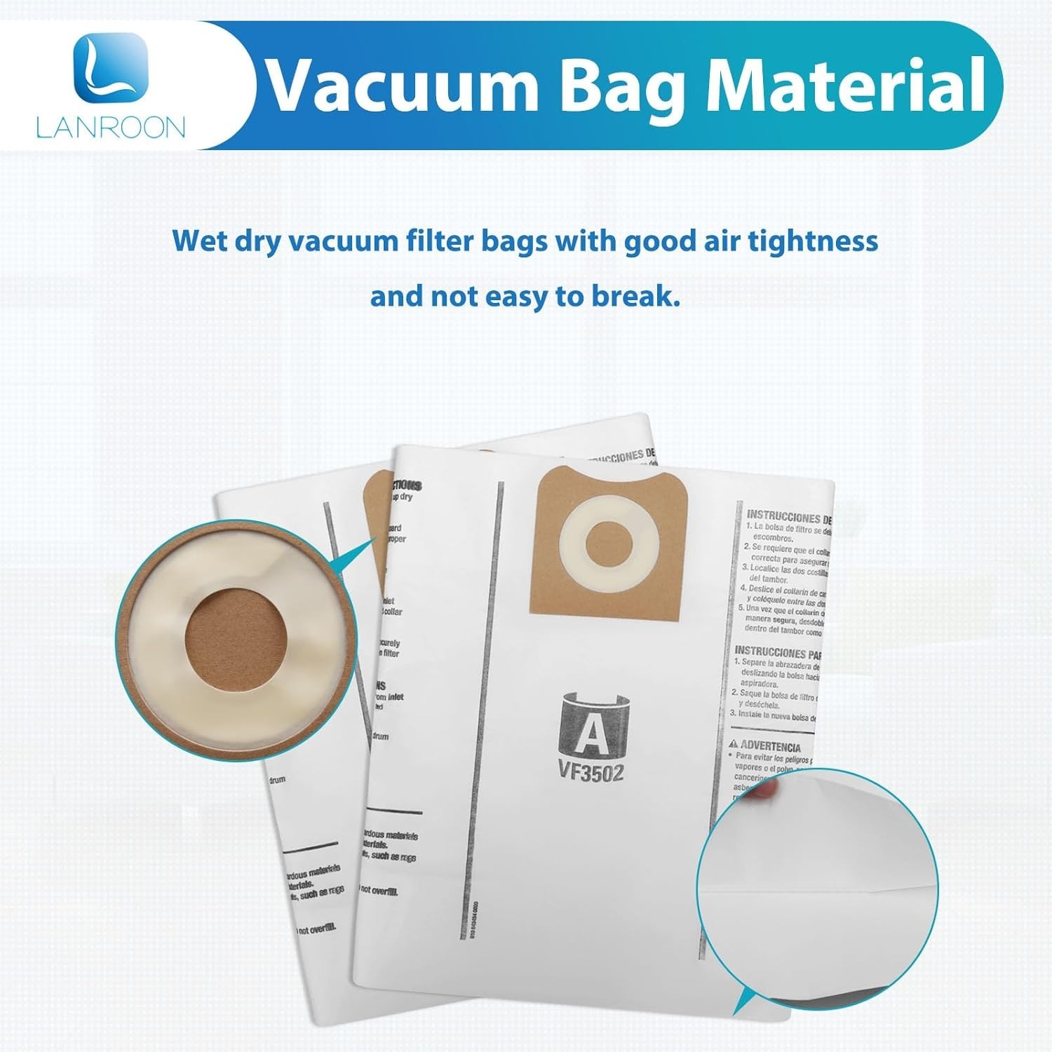 15 Pack VF3502 Bags Compatible with Ridgid 12-16 Gallon Vacuum WD1950 WD1956 WD1