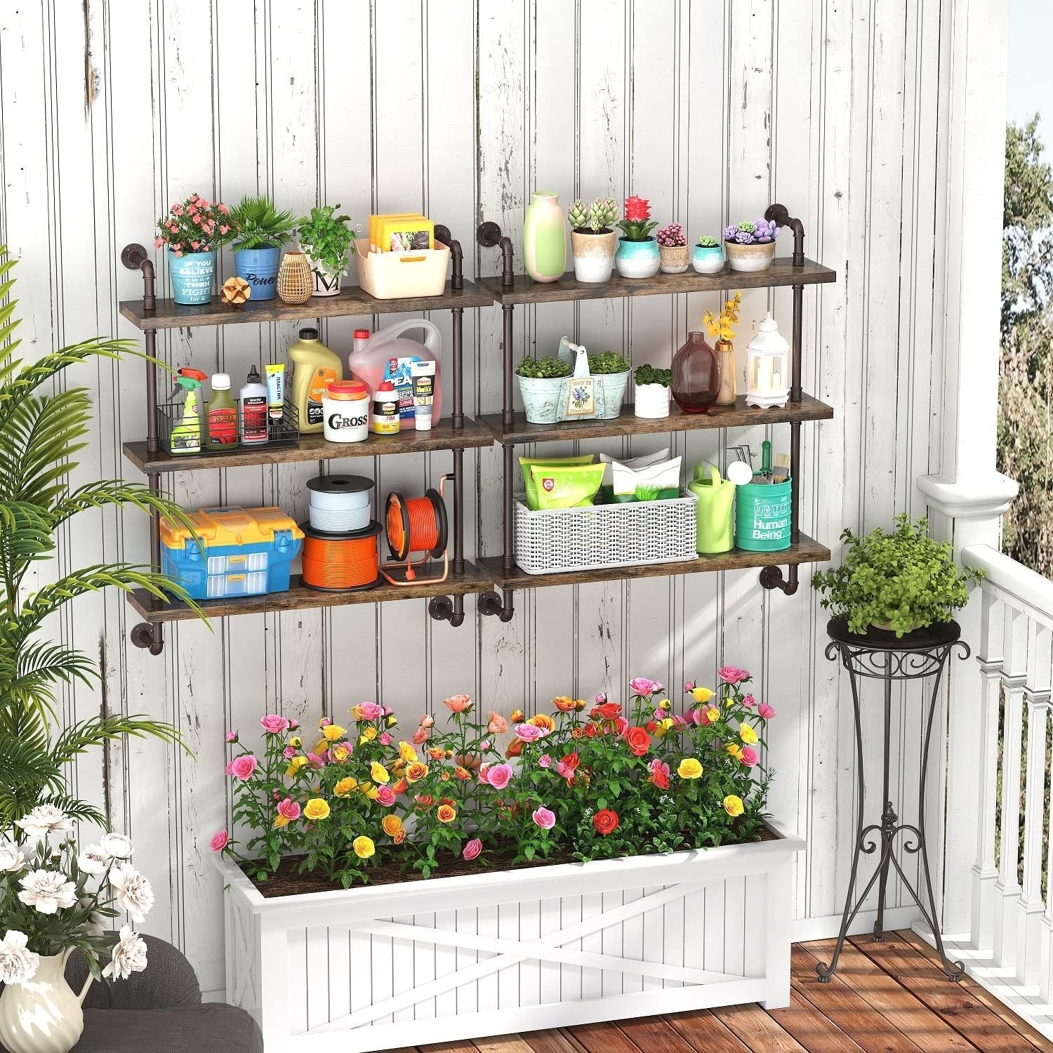 3 Tier Industrial Pipe Shelf – Rustic Wood Floating Shelves for Home Decor, Kitc