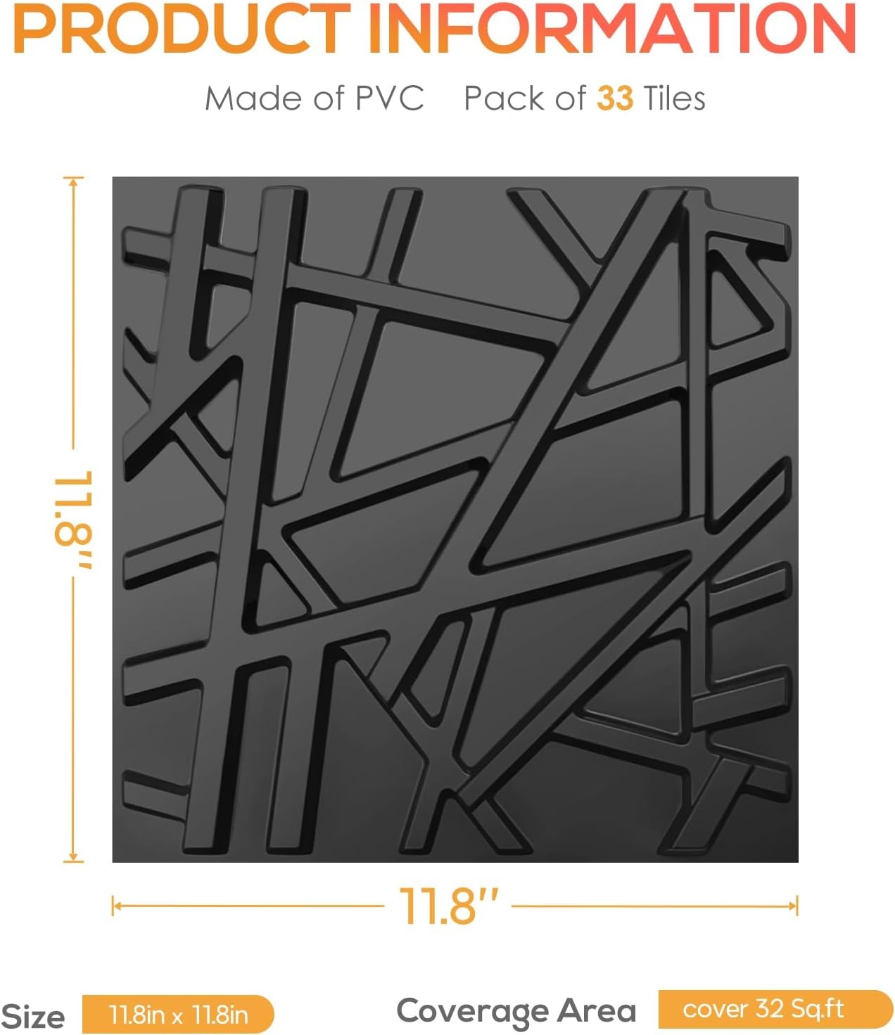 33 Pack 3D Wall Panels Interior Wall Decor 12»x12» Black Accent Textured Wall