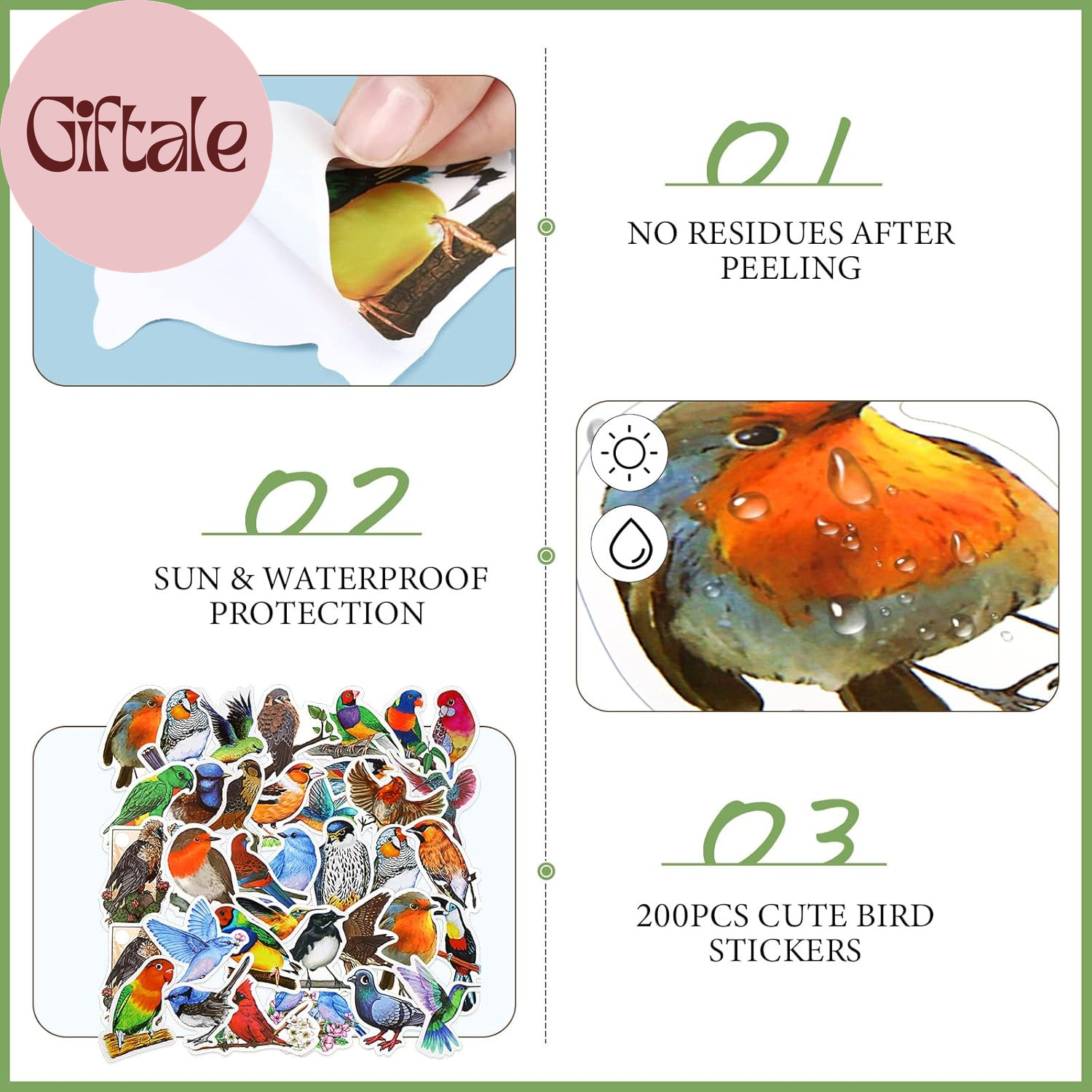 200 Pcs Birds Stickers Vinyls Waterproof Animal Cartoon Bird Decal for Kids Teen