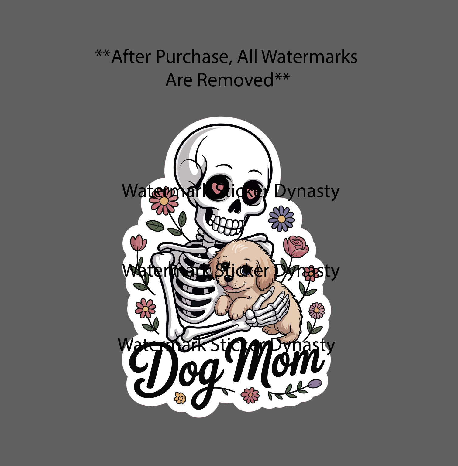 Dog Mom Sticker Waterproof Decal Skeleton Hearts Flowers Floral Pet Gift NEW