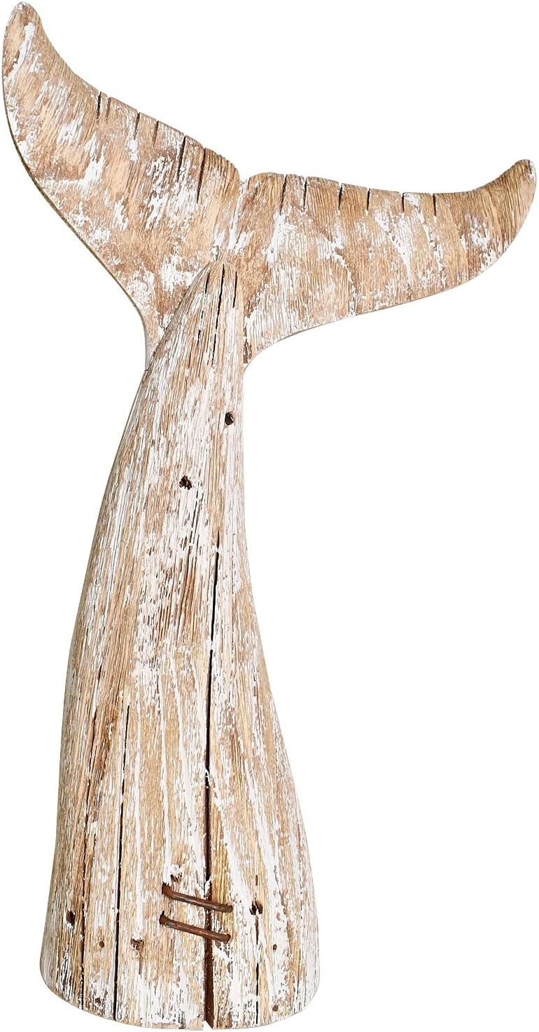 Aecipl Nautical Home Decor Wood Whale Tail Tabletop Statue Decorative (19.5″ H)