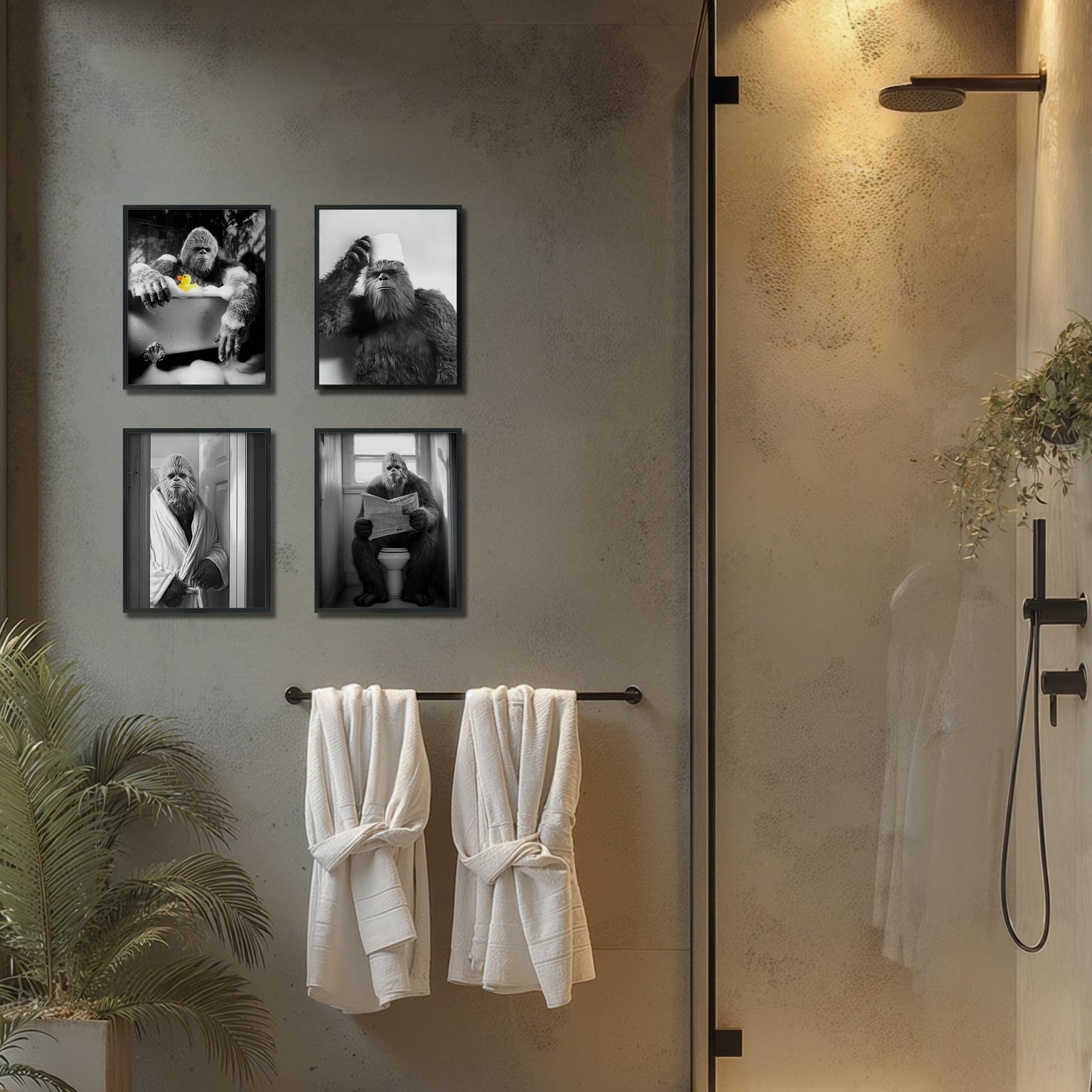 DEQSX Funny Bigfoot Bathroom Decor Wall Art Prints Set of 4, Farmhouse Animal…