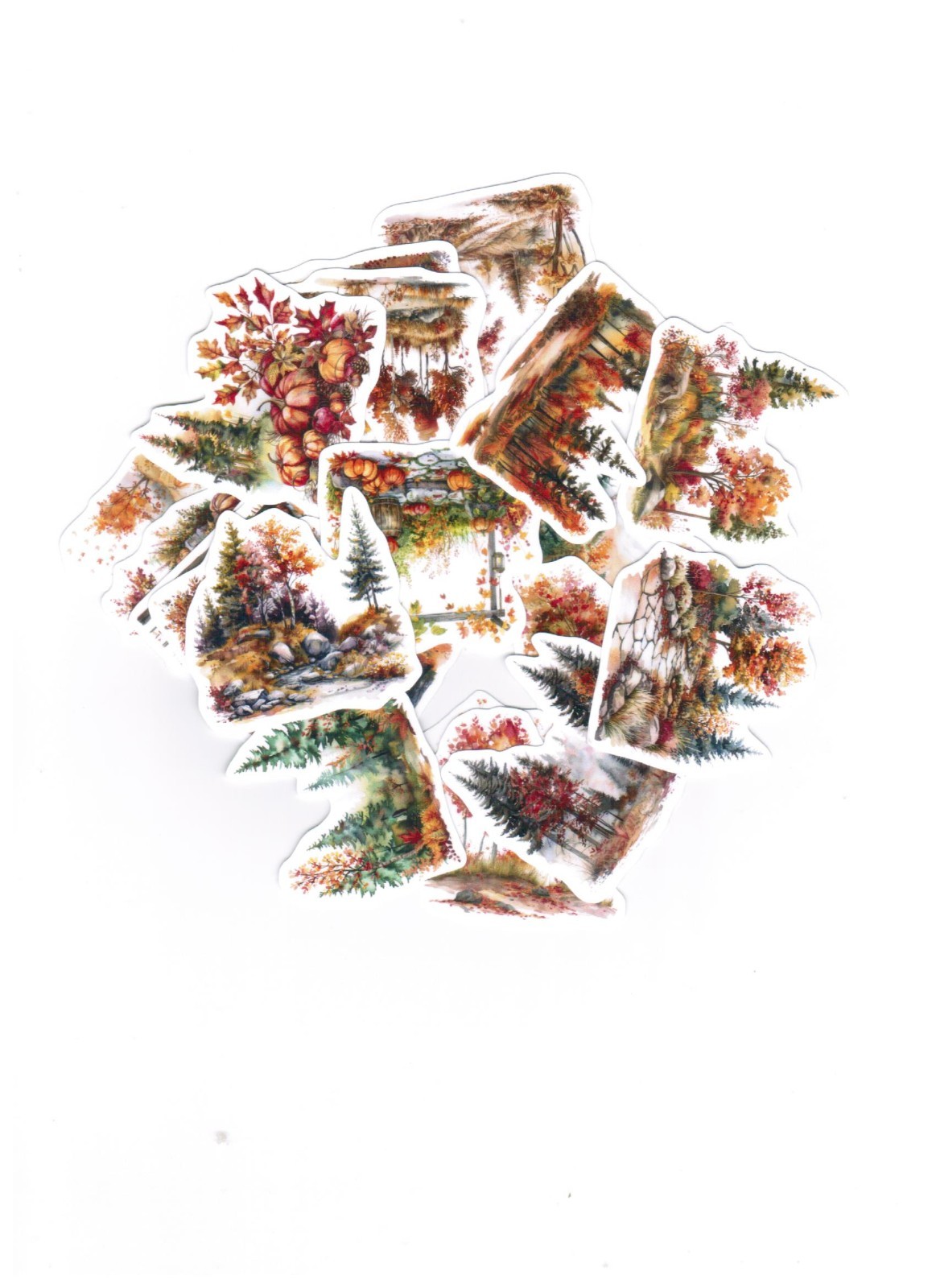 20 Pcs Set Autumn Maple Trees 2D flat Vintage STICKERS for Scrapbook DIY Planner