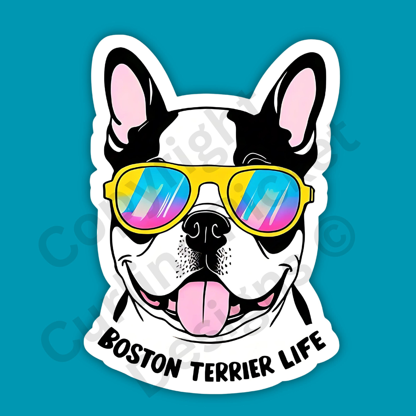 Boston Terrier Life Sunglasses Breed Dog Funny Cool 3″ Vinyl Sticker