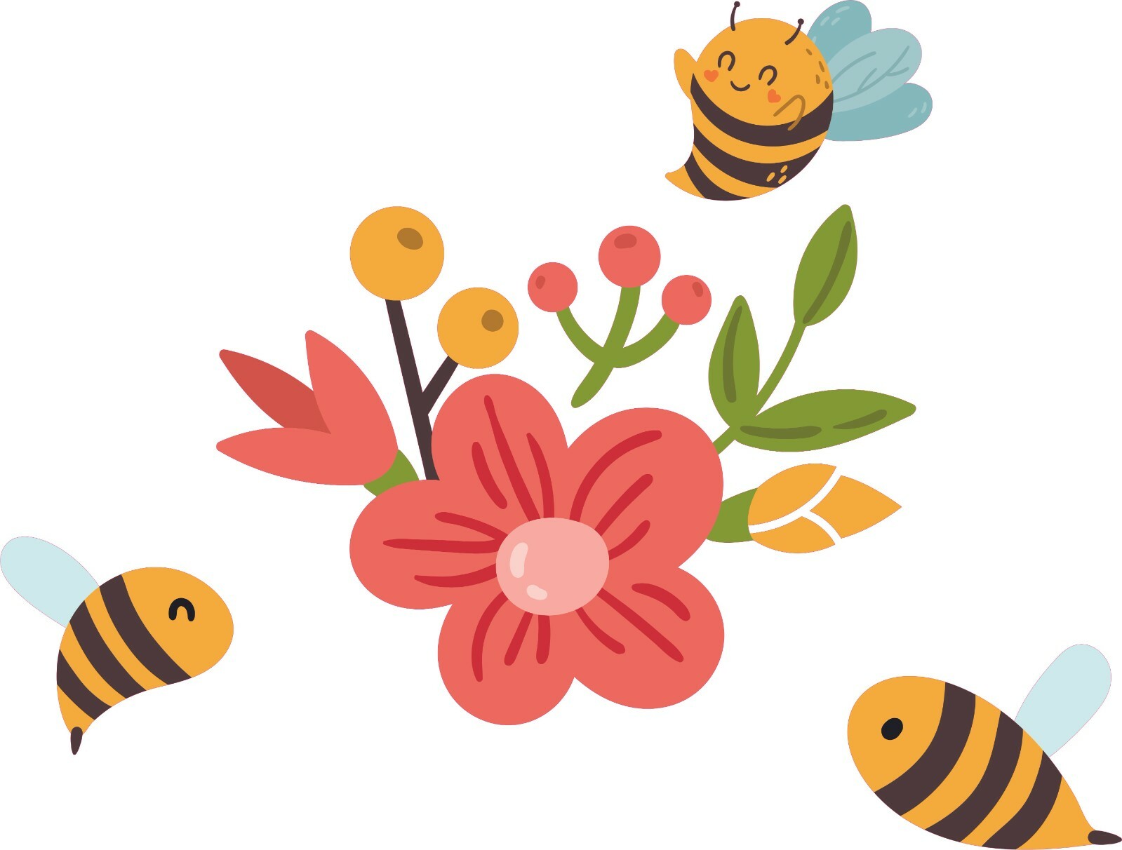Vinyl Kids Bedroom Honey Bees Decor Multicolored Flowers Design Home Wall Decal