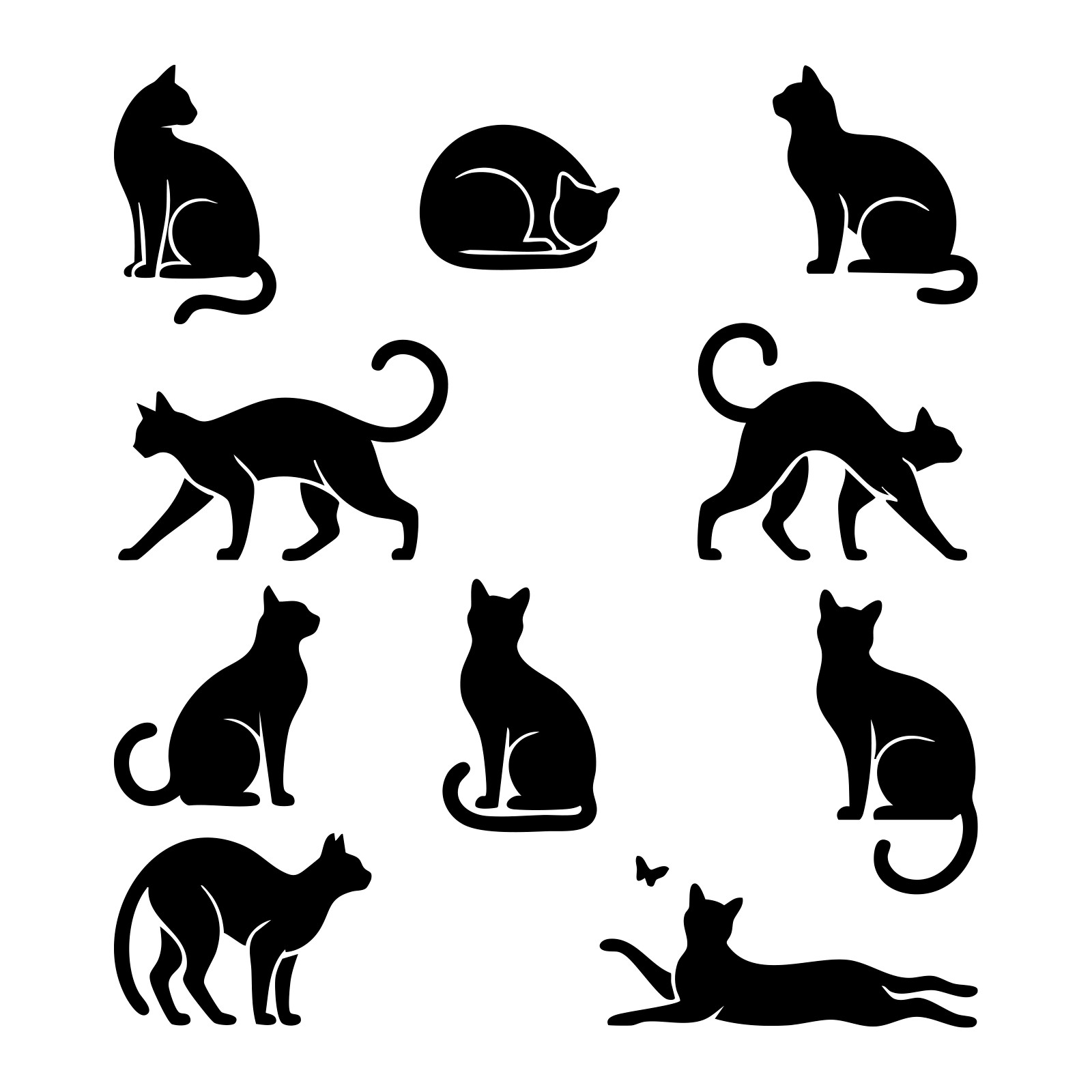 10 Cat Silhouette Vinyl Decals 2×2 Each Minimalist Set White or Black Cute Cat
