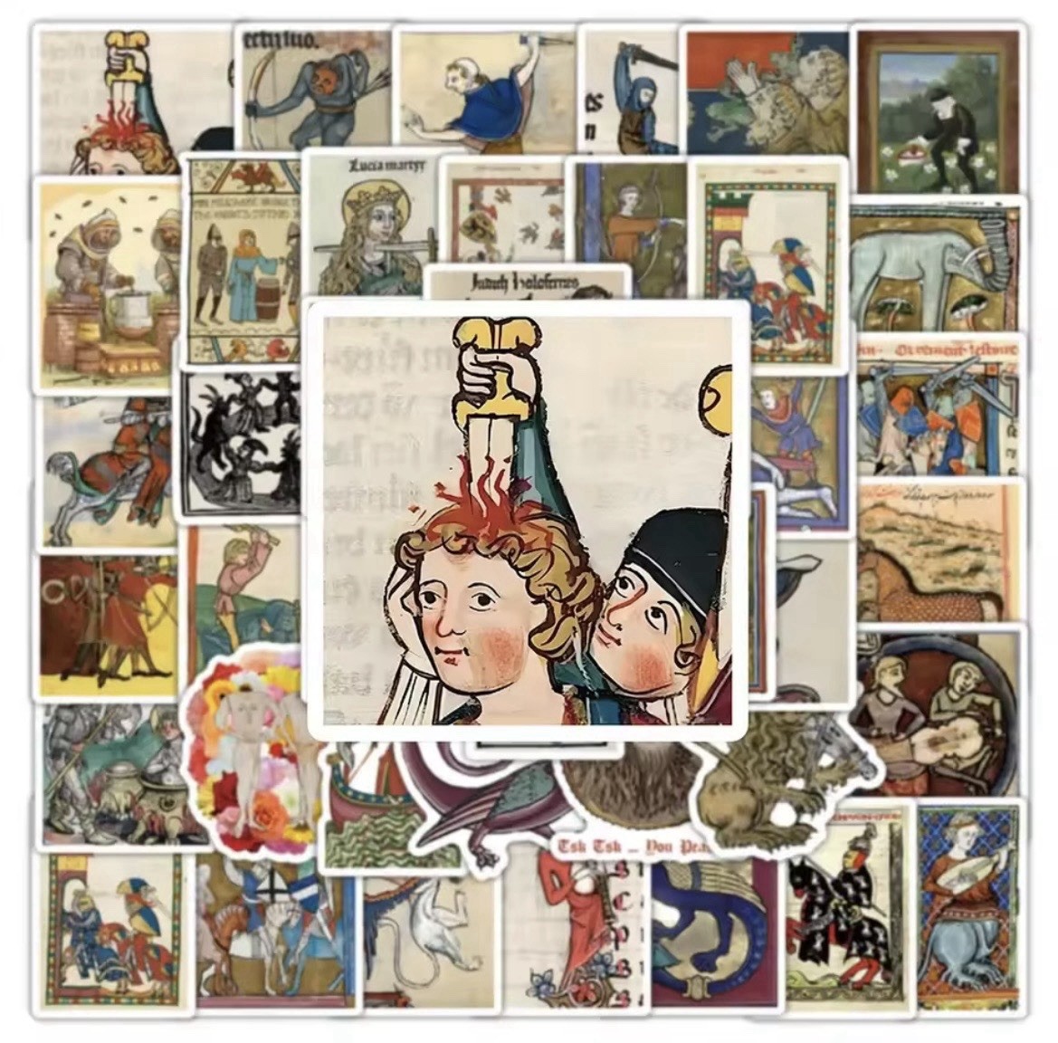 Medieval Retro Art Style Stickers 50pk Fun Sarcasm Matte Stickers FREE SHIPPING