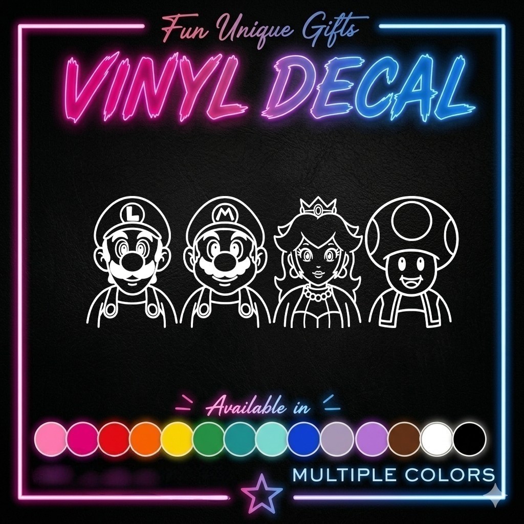 Mario Luigi Peach Toad 4″ high Vinyl Decal Sticker Car Window Laptop FREE SHIP