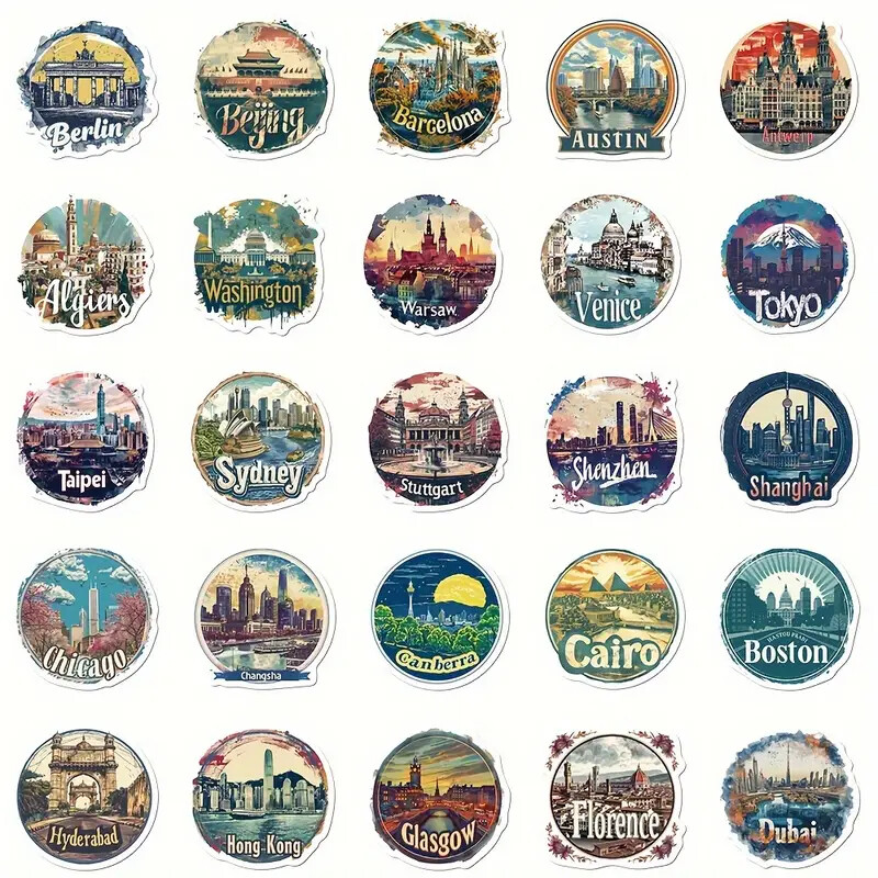 50 Pack World Famous Architecture History PVC Stickers Visually Appealing Decor