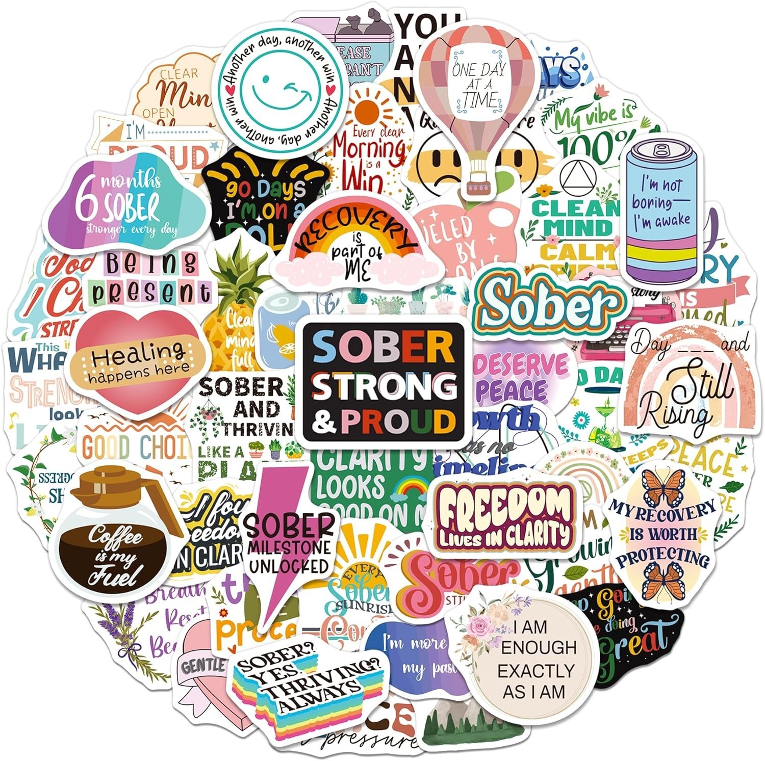 200 PCS Sober Stickers Positive Sobriety Stickers Women Men Adults Teens Vinyl